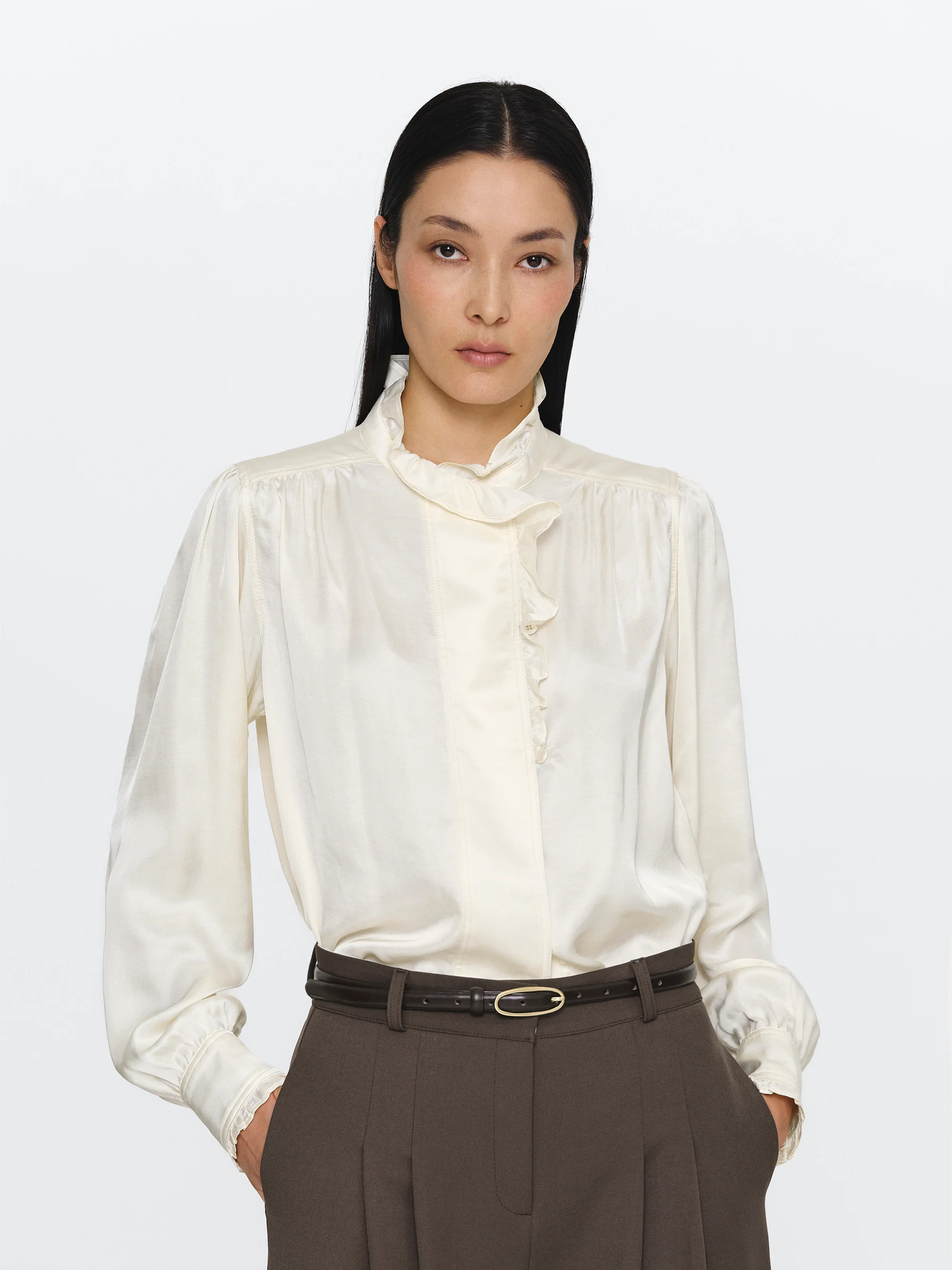Frilled Neck Blouse, Ivory