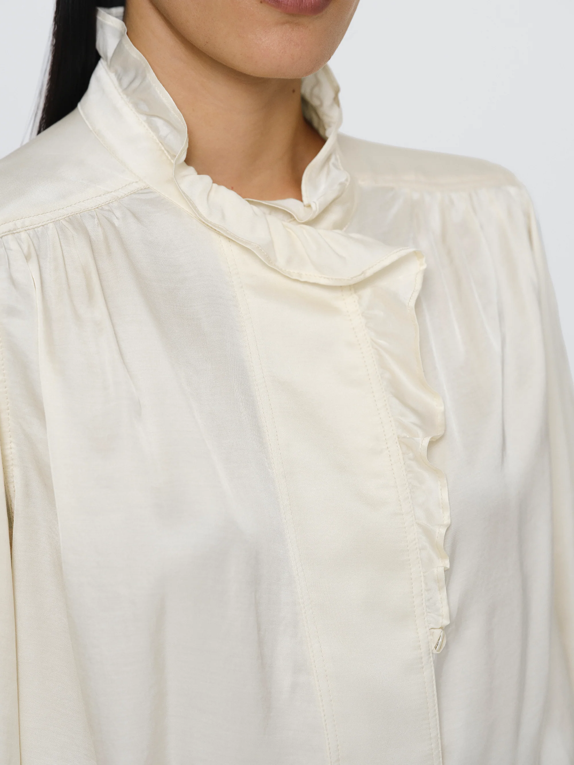 Frilled Neck Blouse, Ivory - Image 2