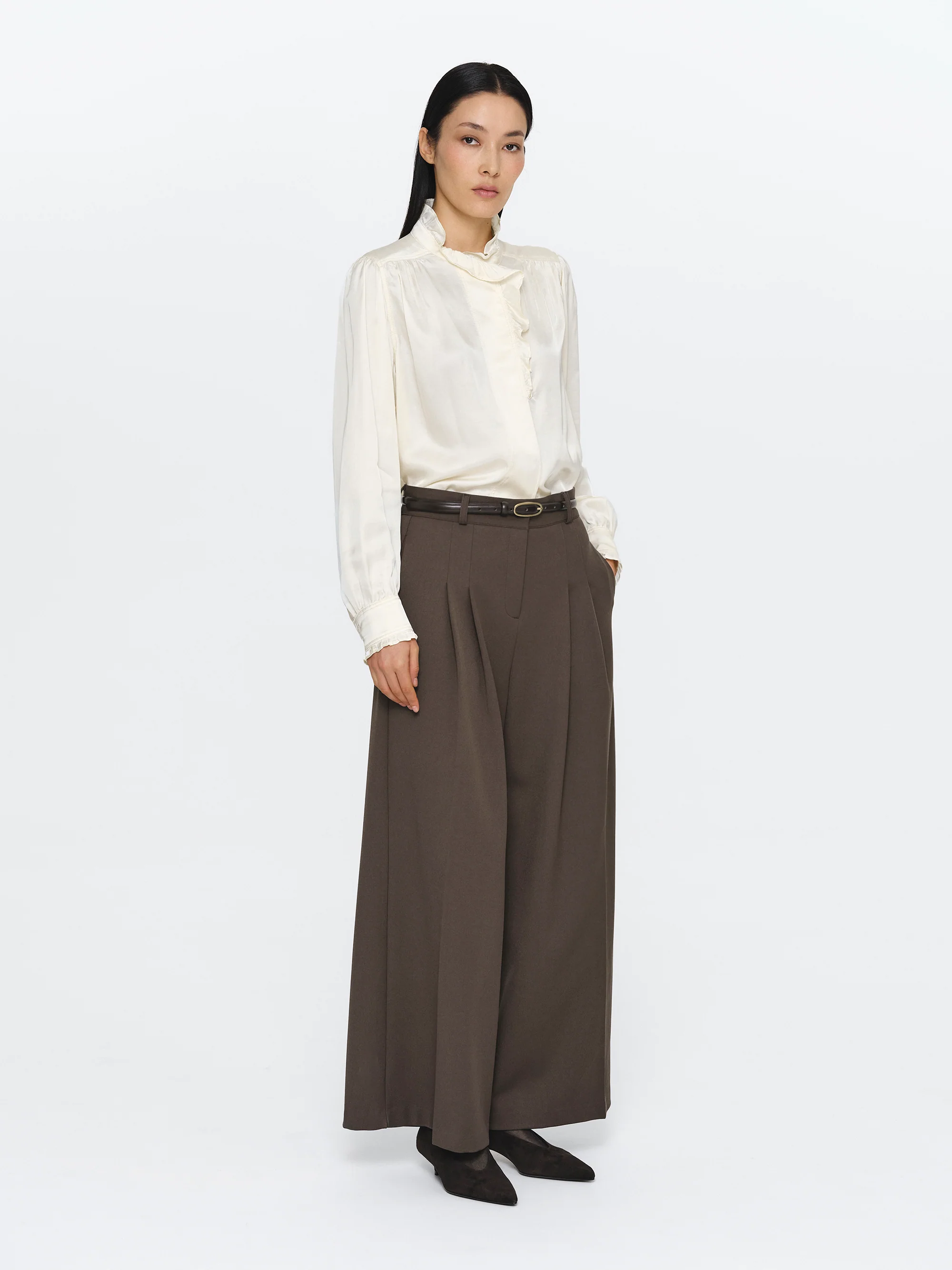 Frilled Neck Blouse, Ivory - Image 3