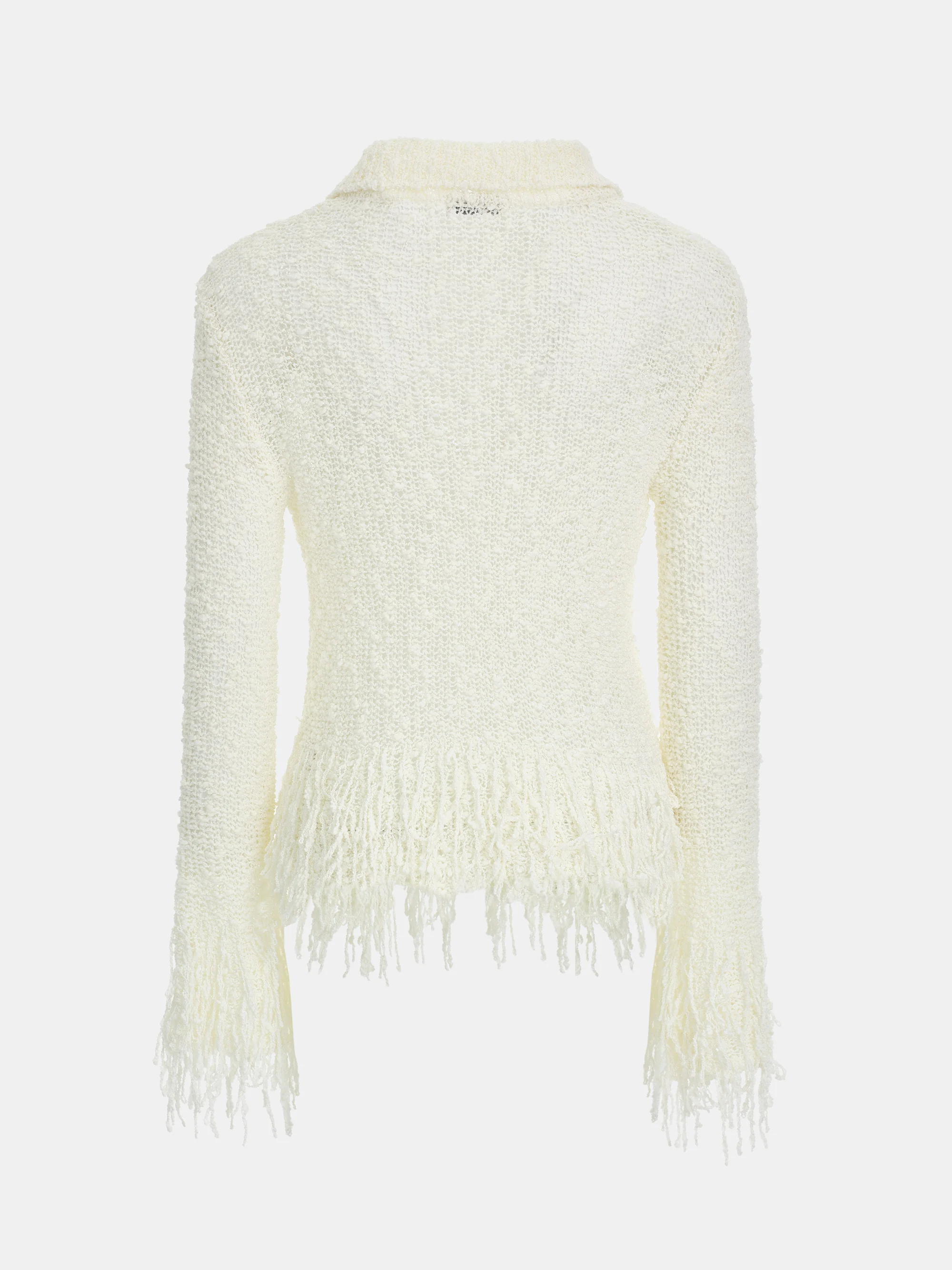 Fringe-Trimmed Open-Knit Cardigan, Ivory - Image 7