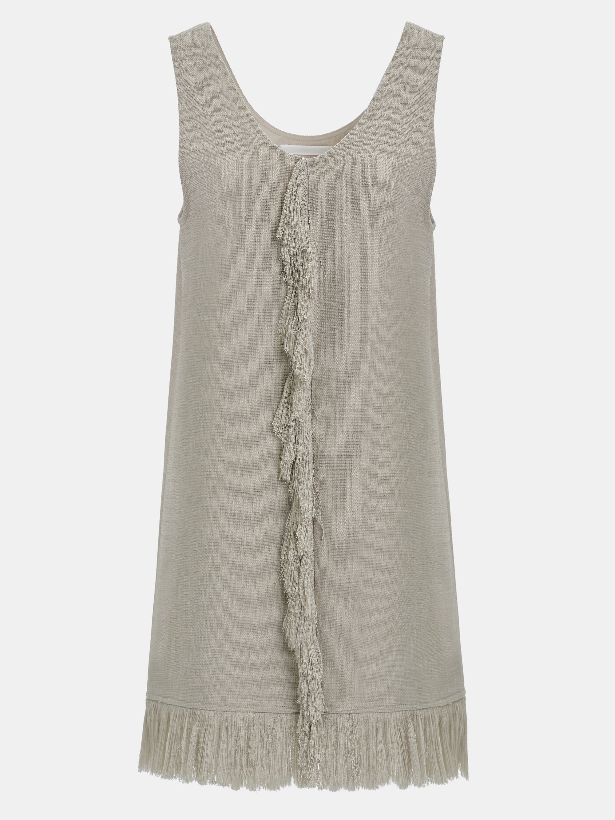 Fringed Slub Linen Dress, Natural