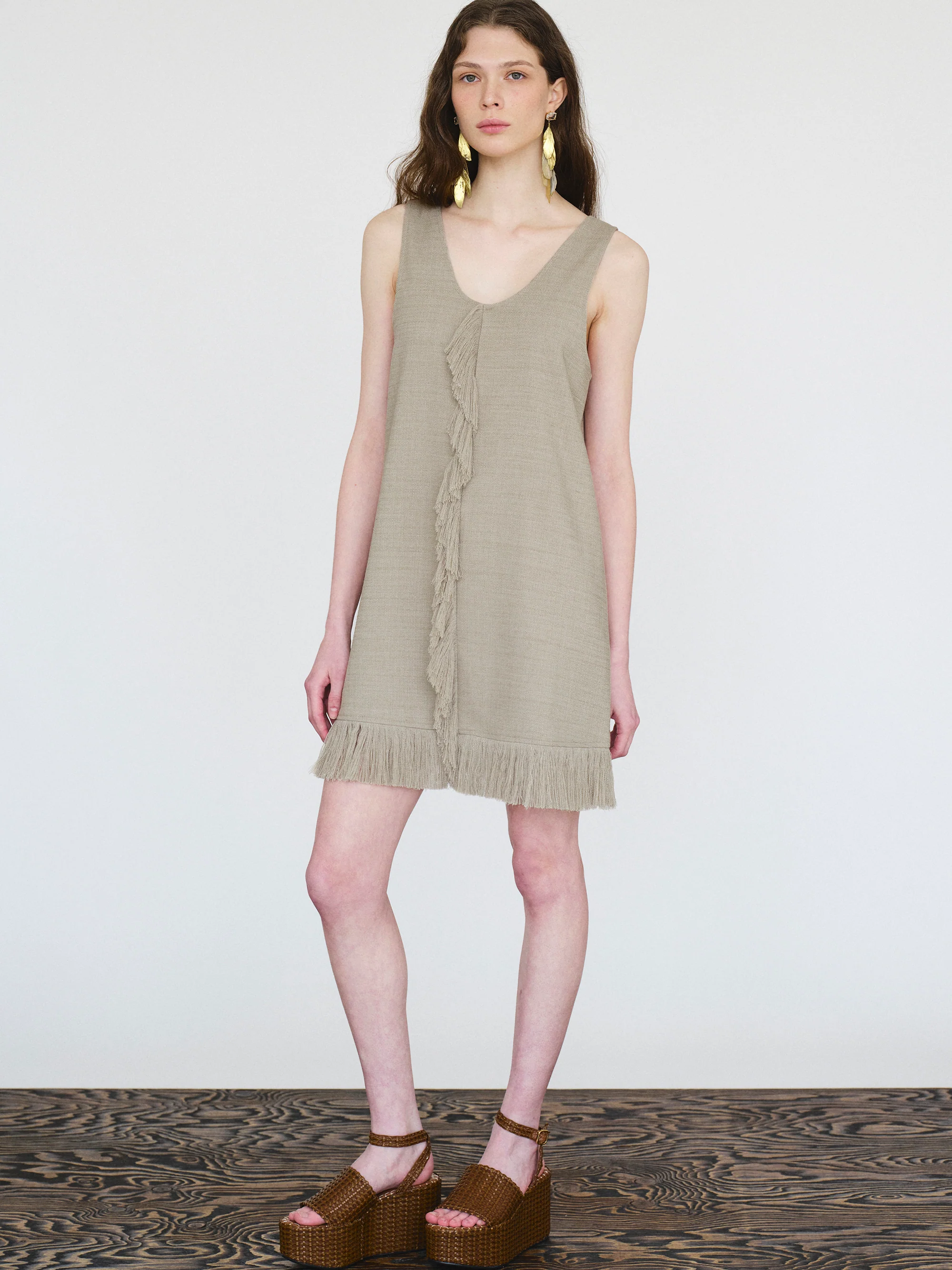 Fringed Slub Linen Dress, Natural - Image 4