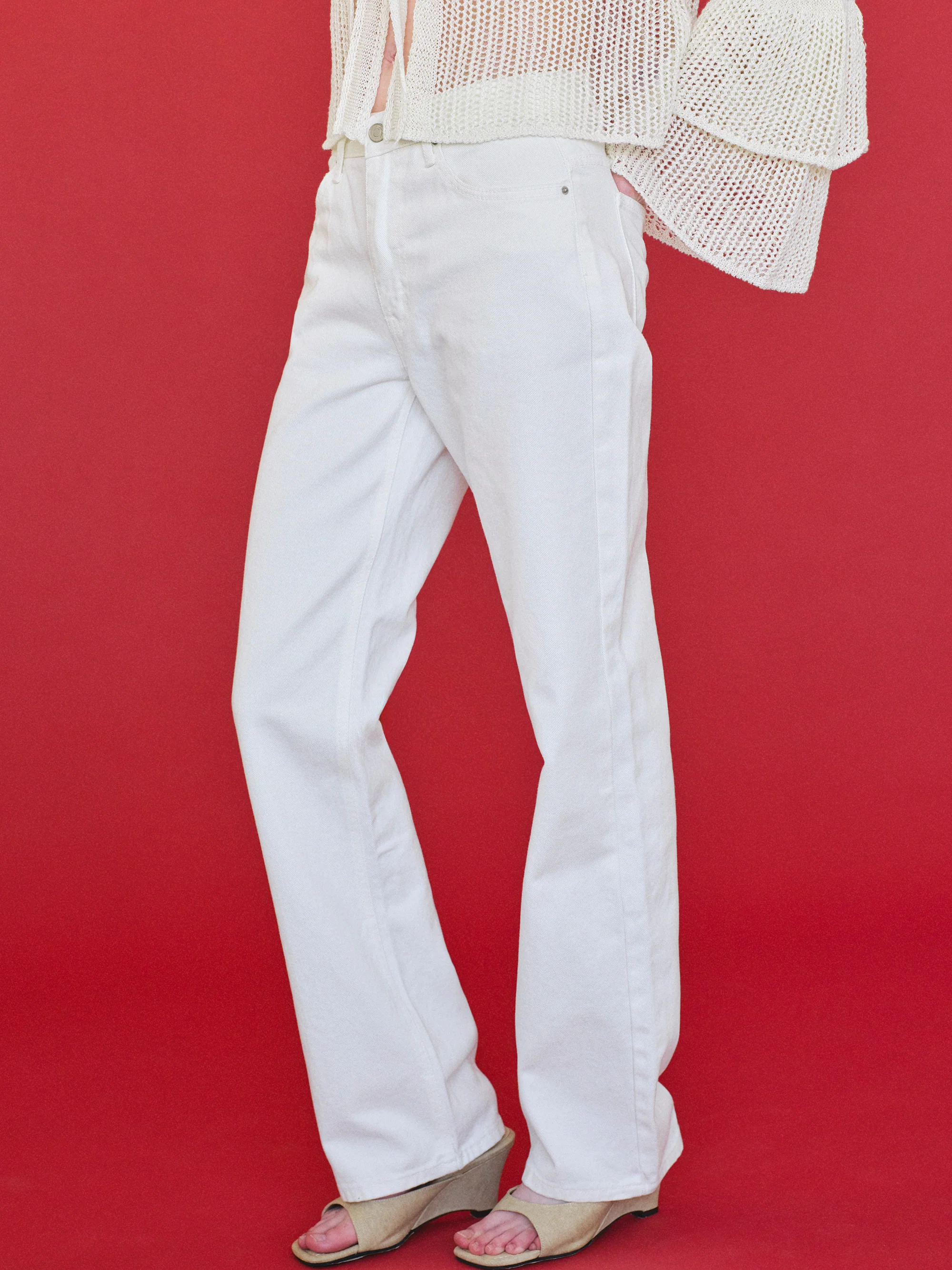 Full Length Slim Jeans, White - Image 2