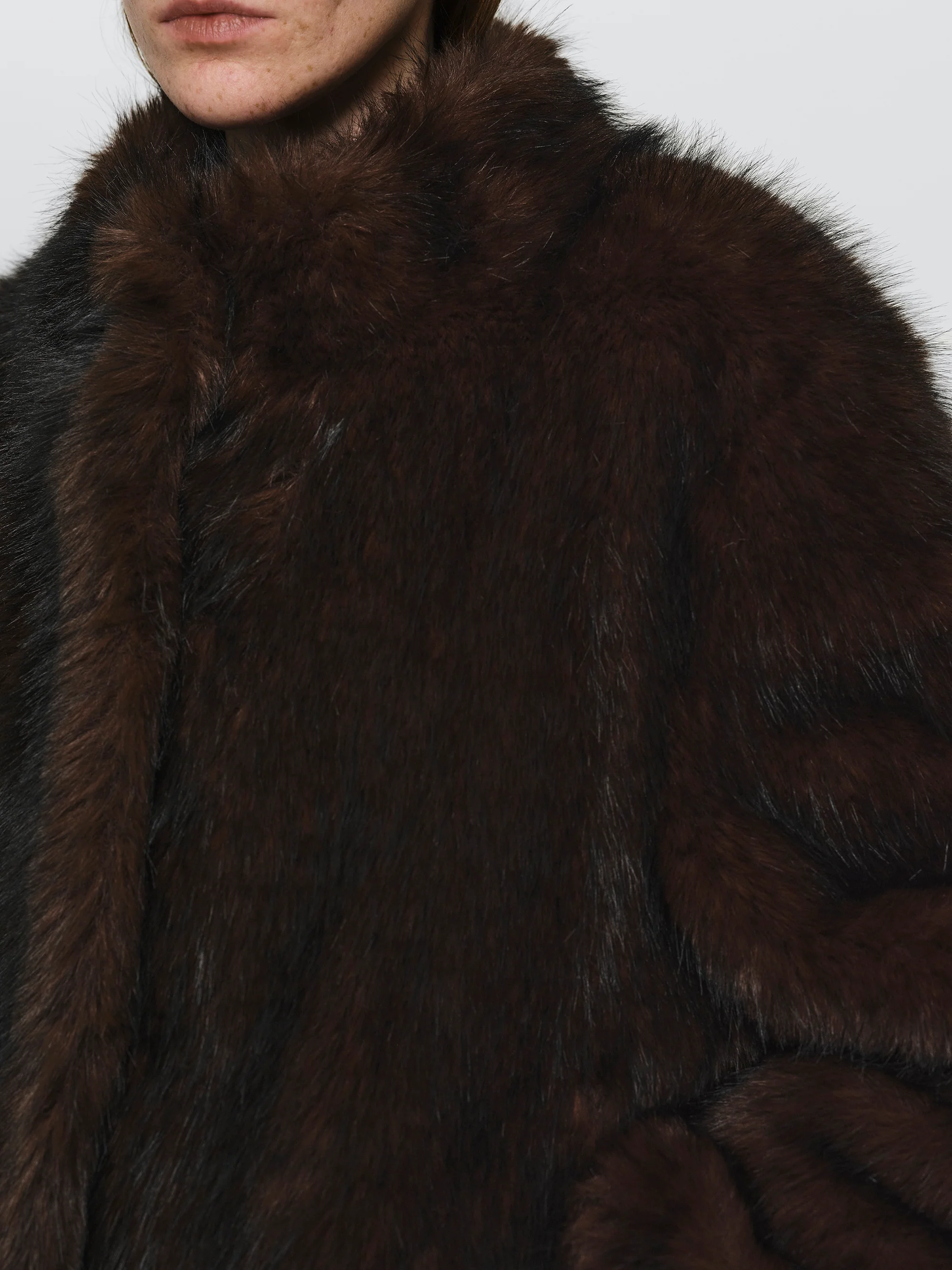 Funnel-Neck Faux-Fur Jacket, Brown - Image 2
