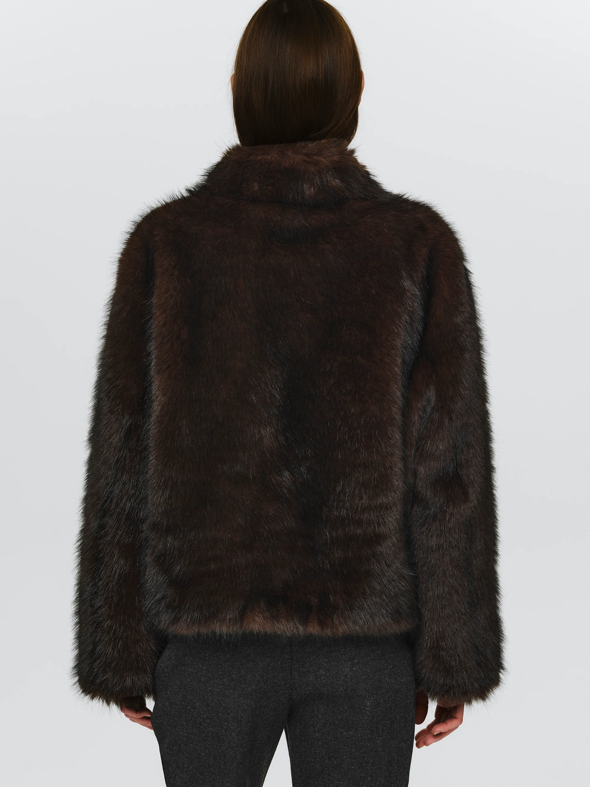 Funnel-Neck Faux-Fur Jacket, Brown - Image 4