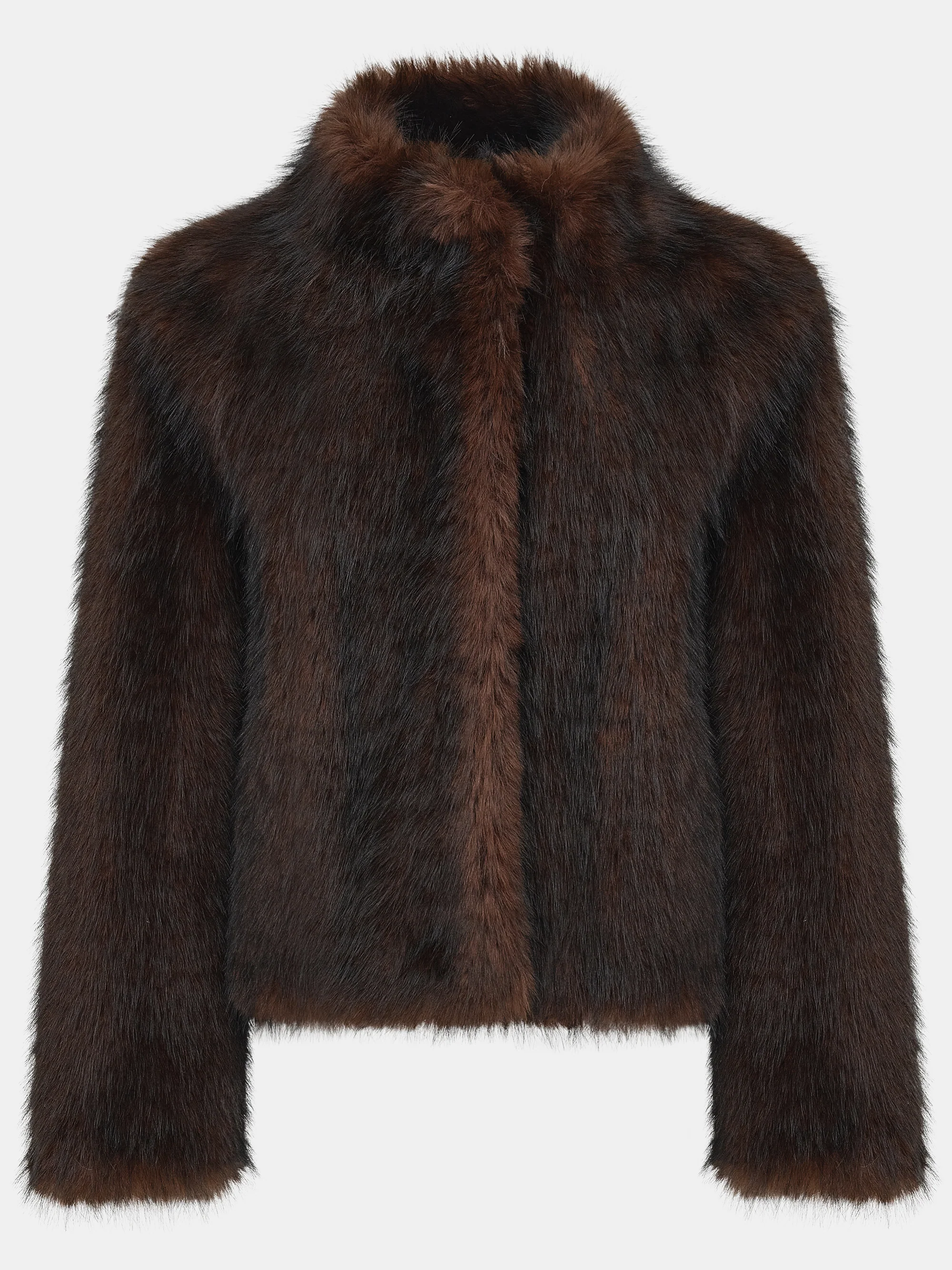 Funnel-Neck Faux-Fur Jacket, Brown - Image 5