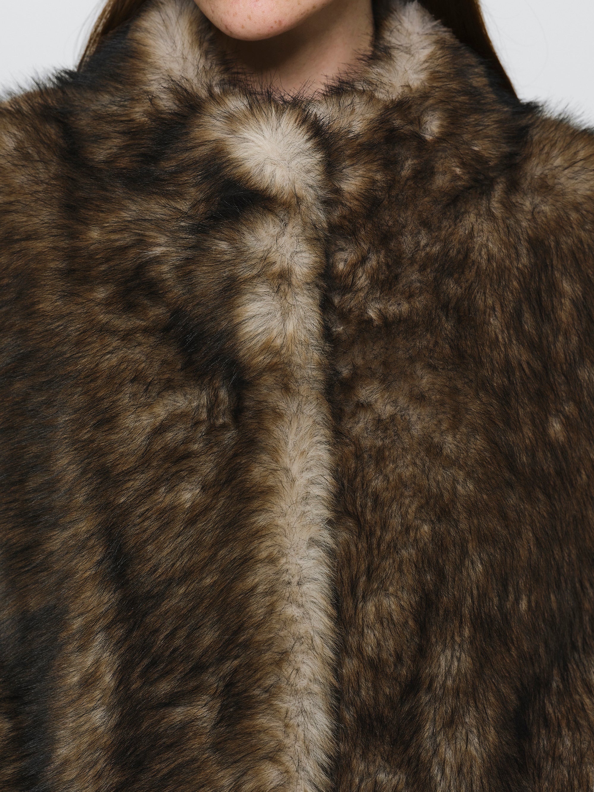 Funnel-Neck Faux-Fur Jacket, Khaki - Image 3
