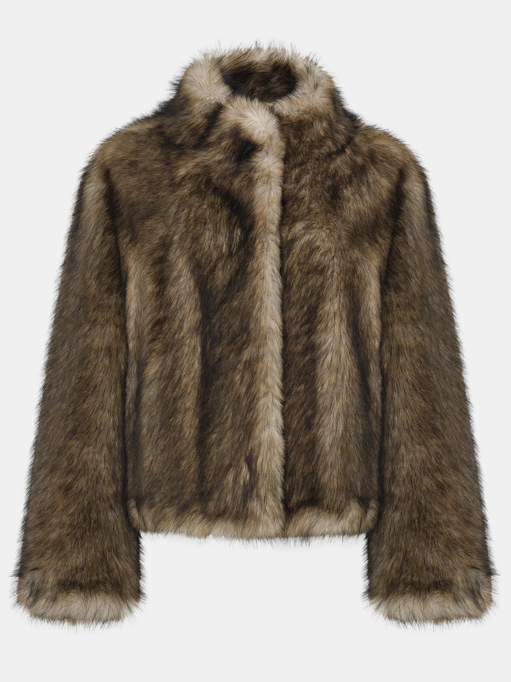Funnel-Neck Faux-Fur Jacket, Khaki - Image 5