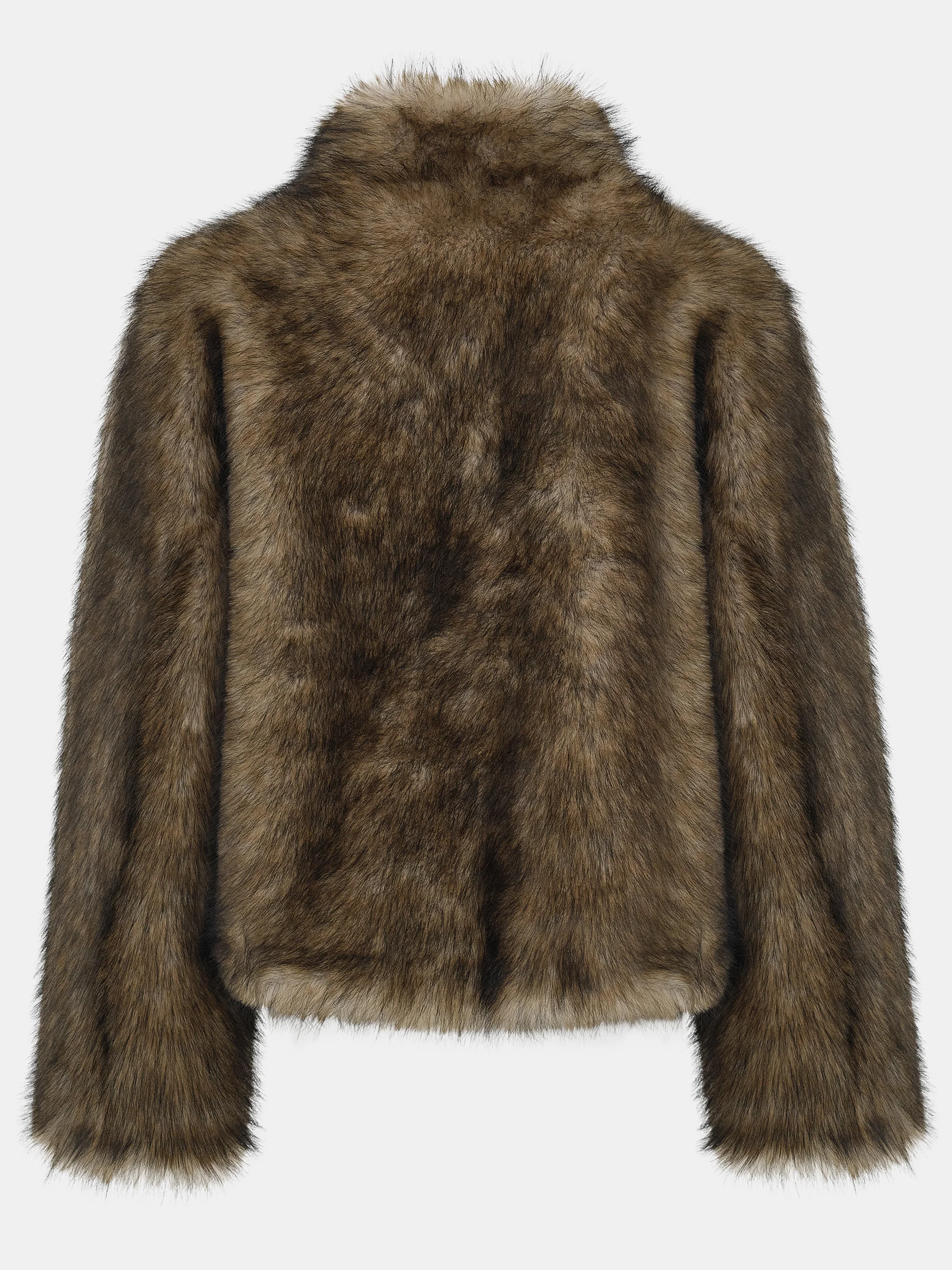 Funnel-Neck Faux-Fur Jacket, Khaki - Image 6