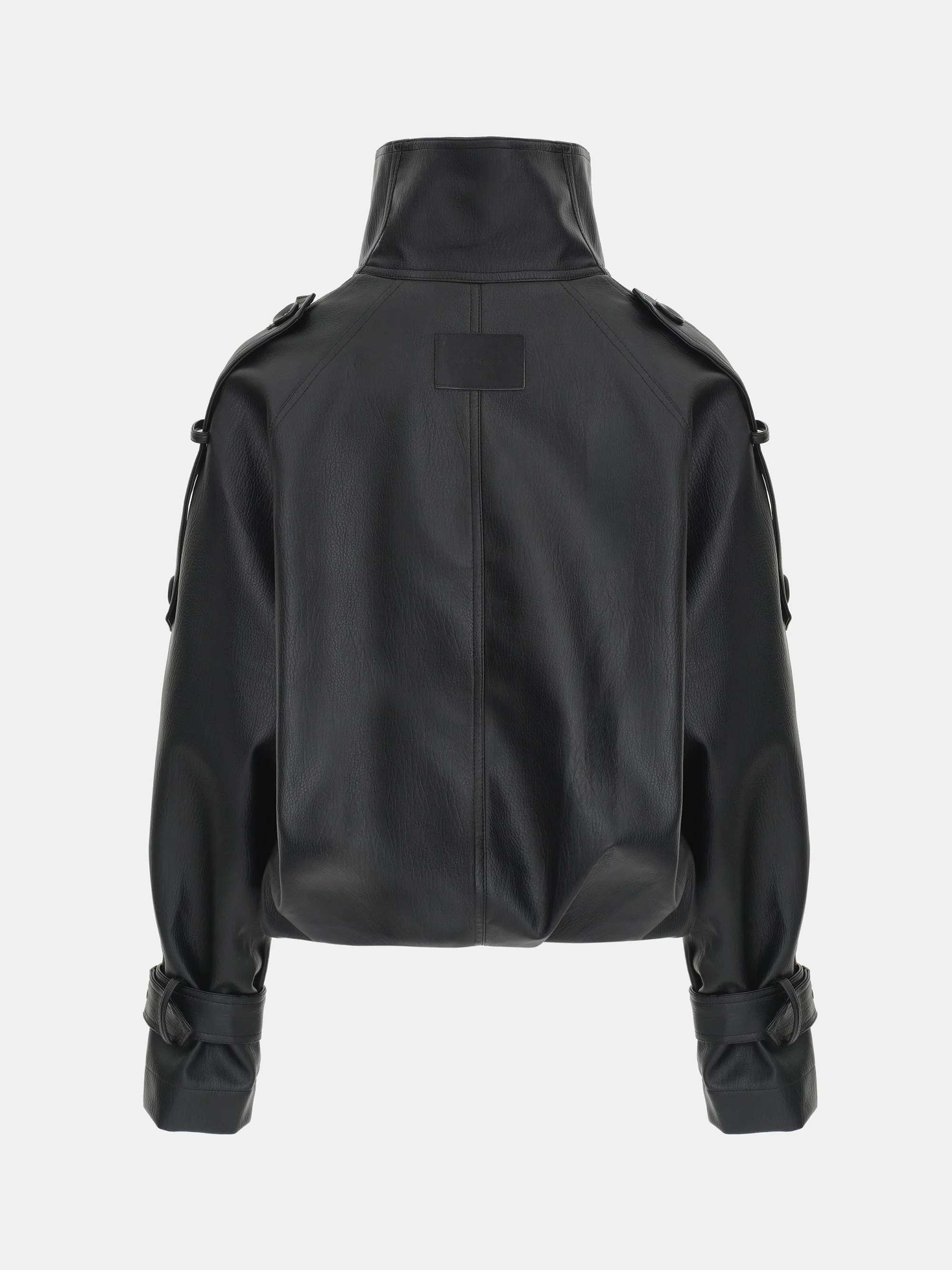 Funnel-Neck Faux-Leather Jacket, Black - Image 8