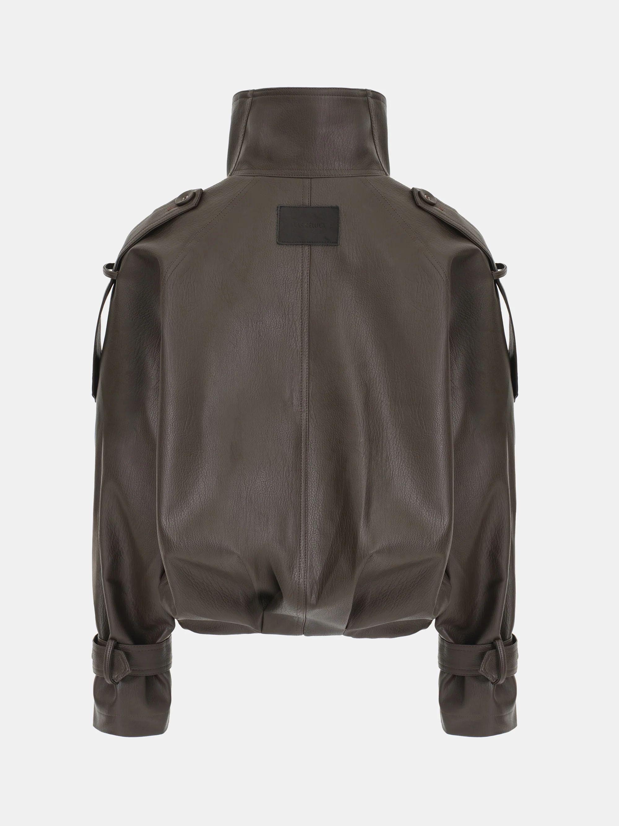 Funnel-Neck Faux-Leather Jacket, Brown - Image 9