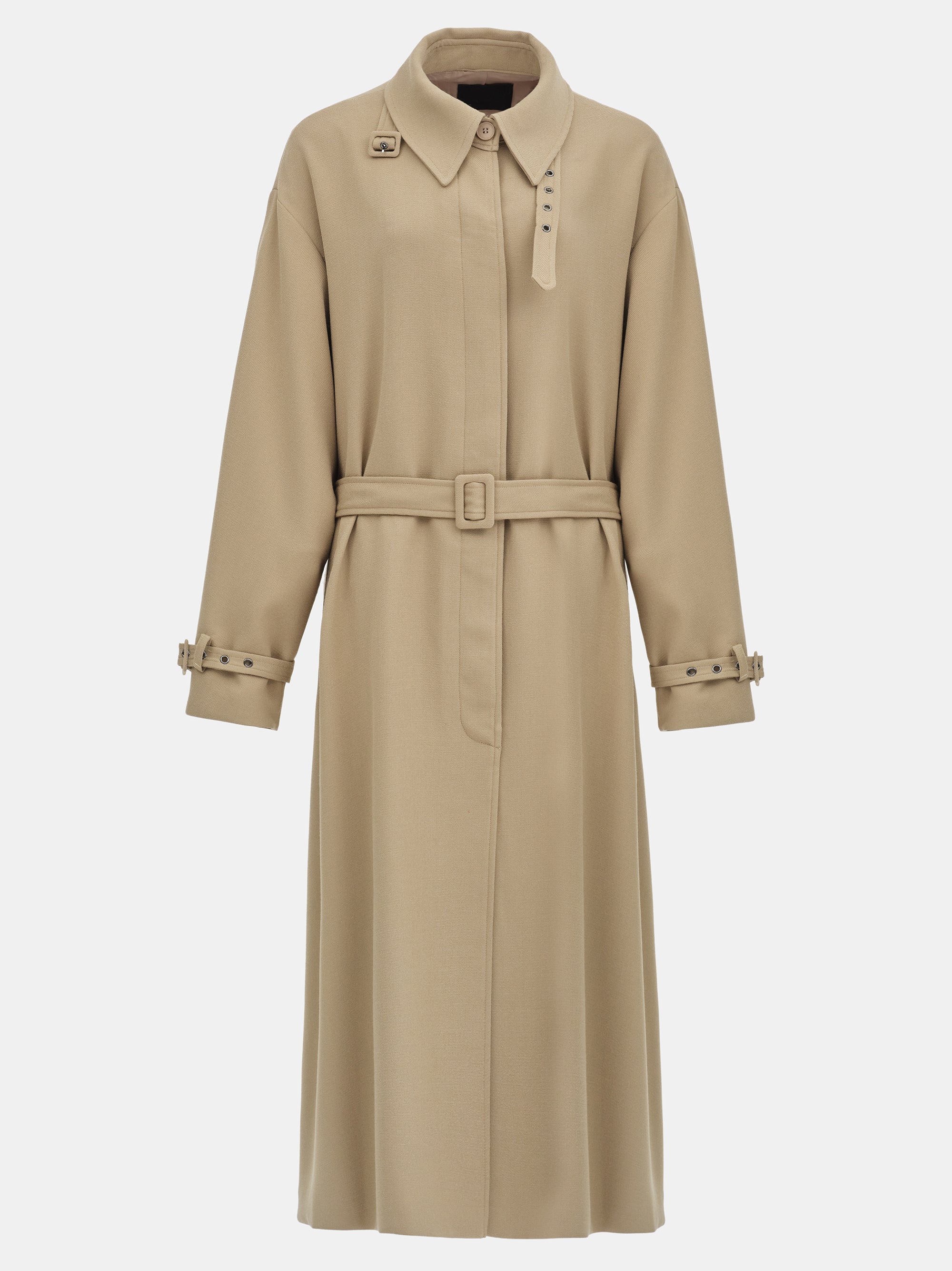 Funnel-Neck Long Coat, Taupe - Image 5