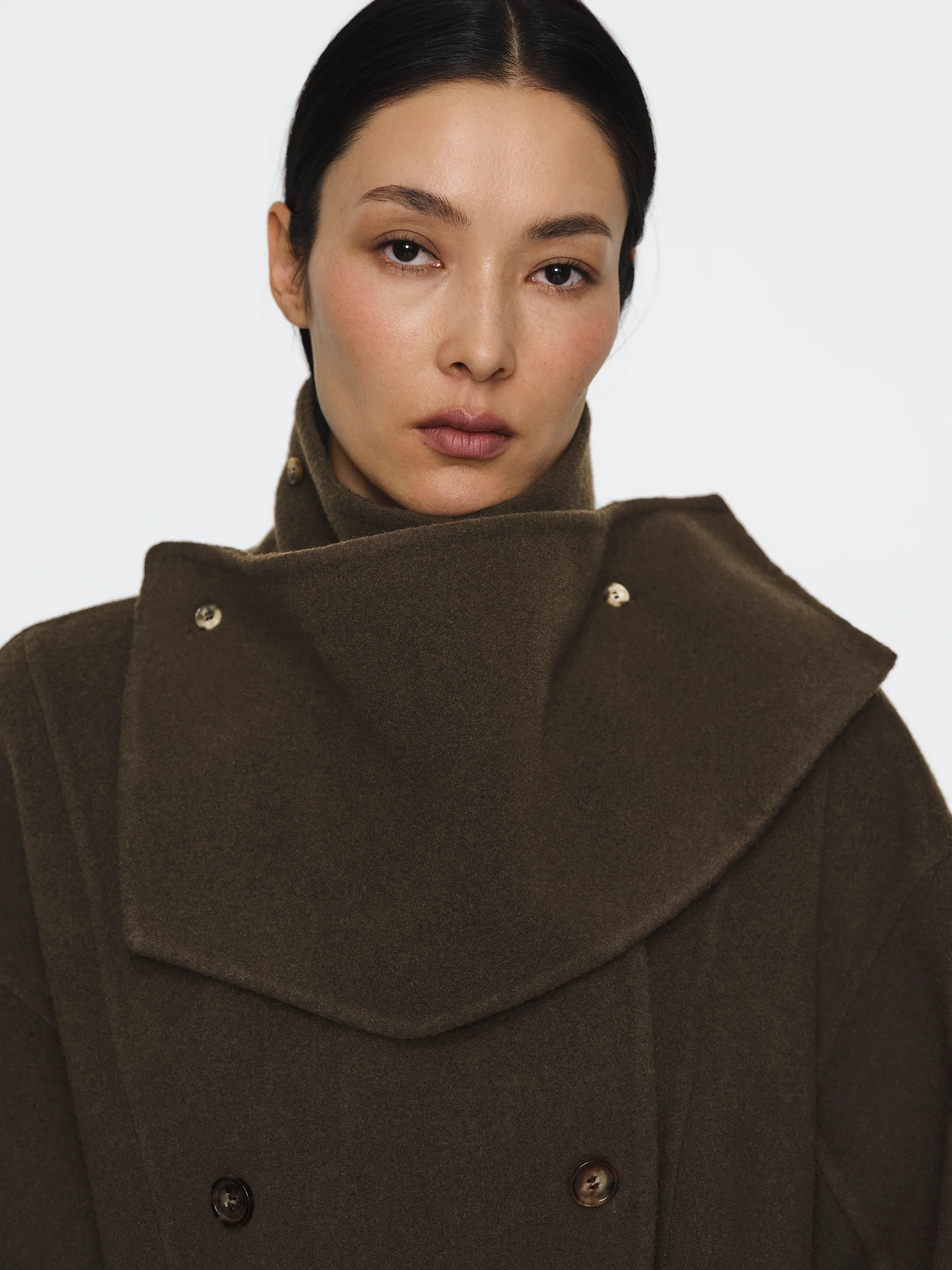 Funnel-Neck Wool Coat, Brown - Image 2
