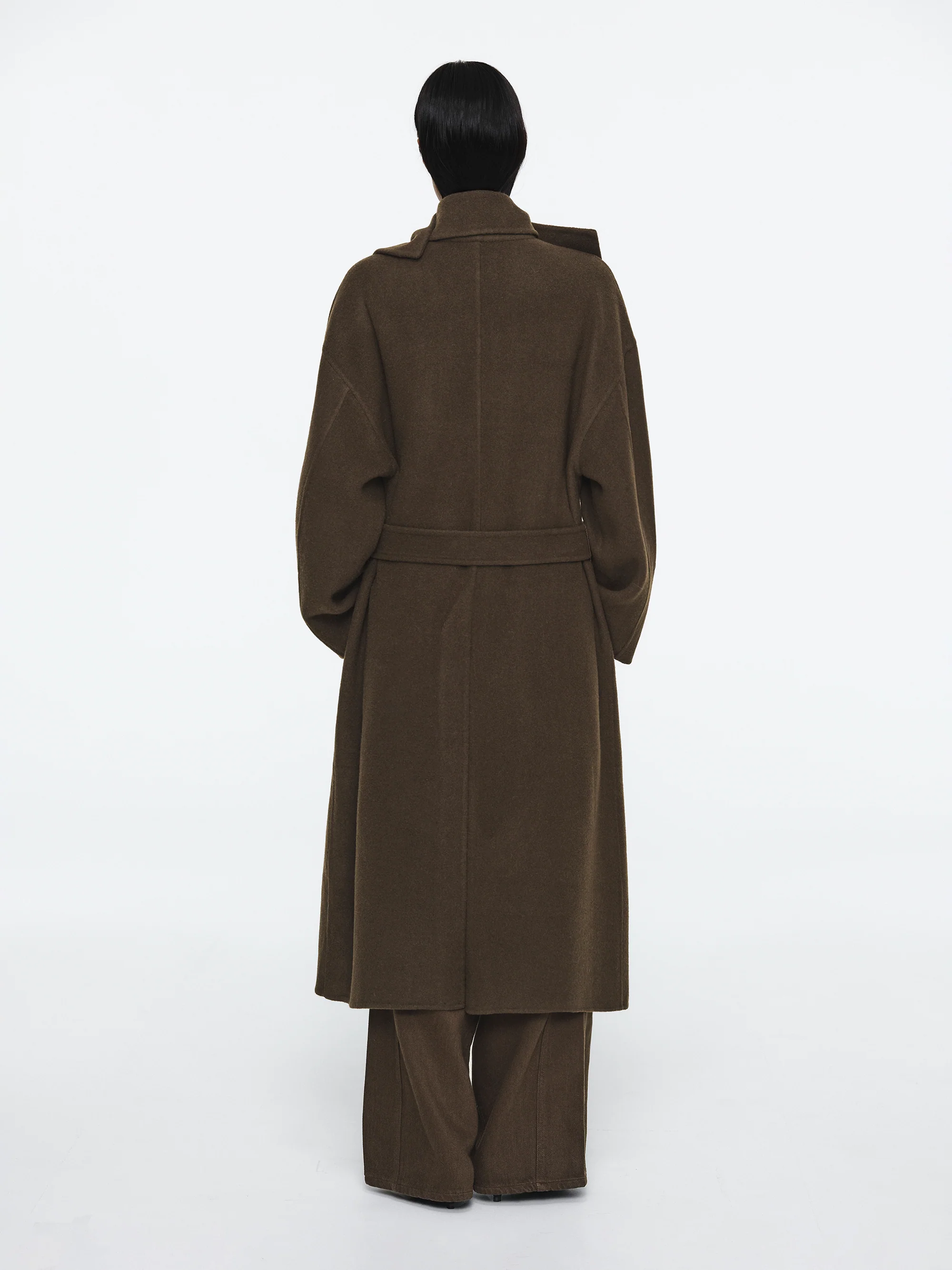 Funnel-Neck Wool Coat, Brown - Image 4