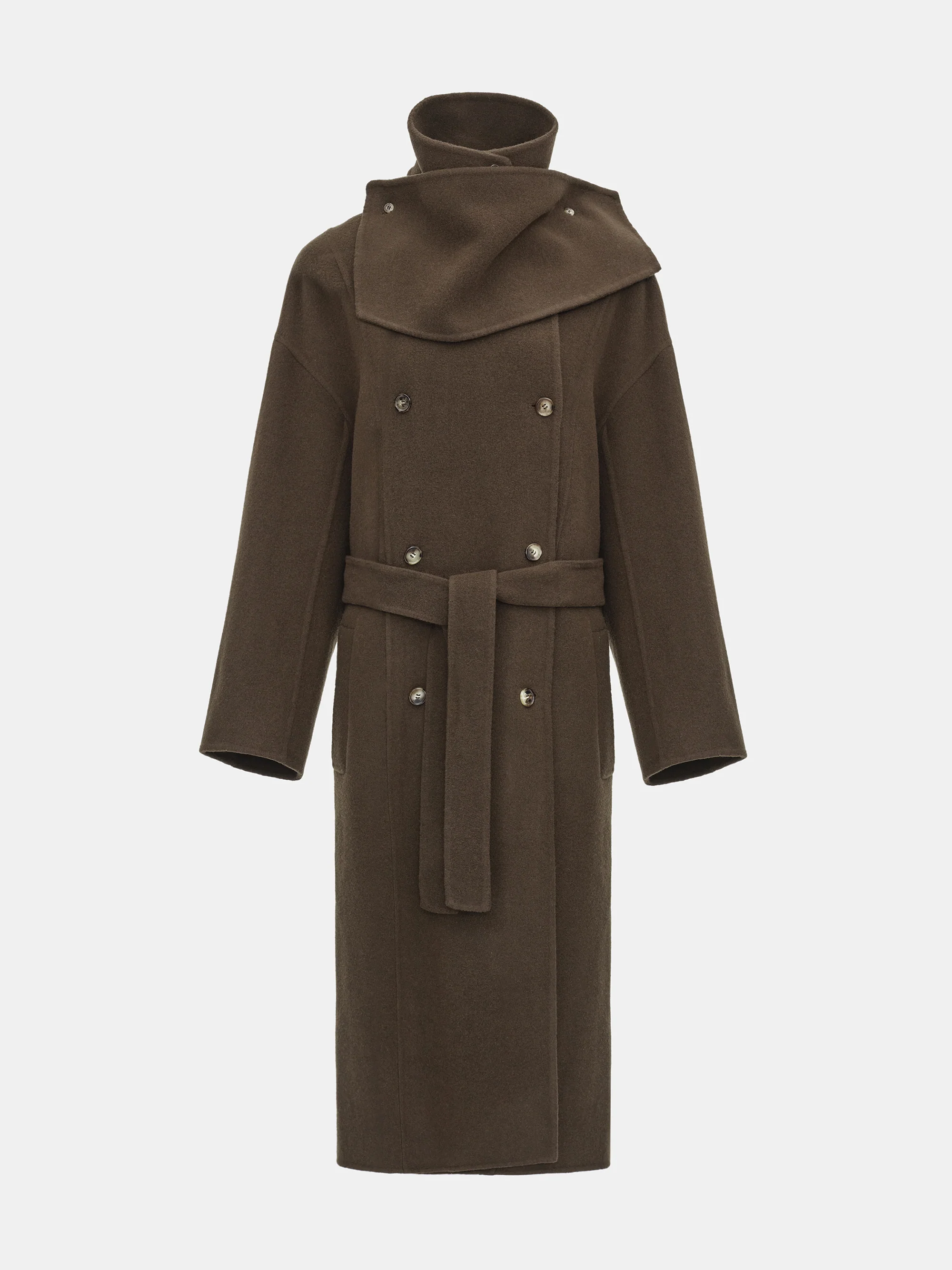 Funnel-Neck Wool Coat, Brown - Image 5