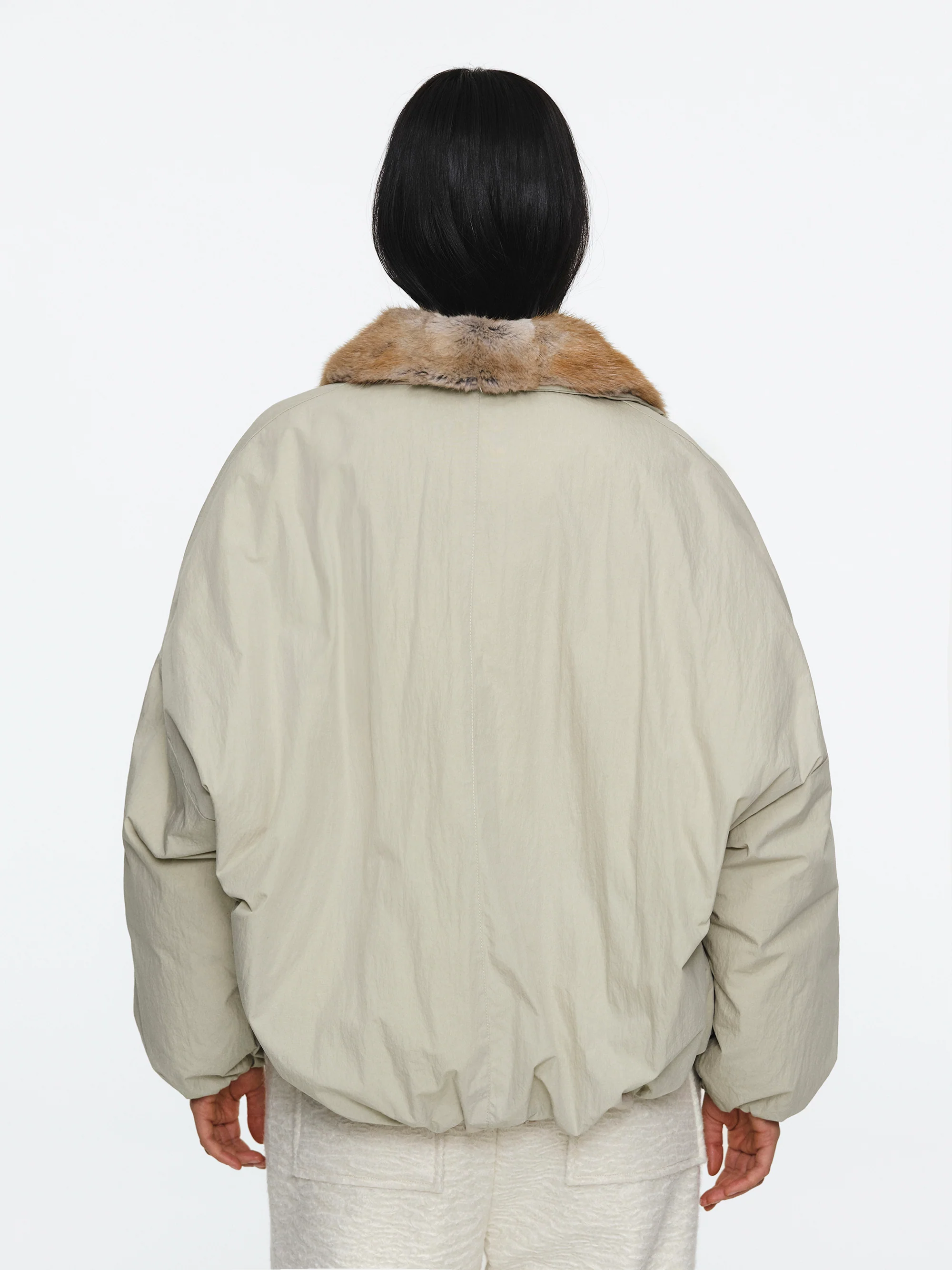 Fur Trim Goose Down Jacket, Beige - Image 4