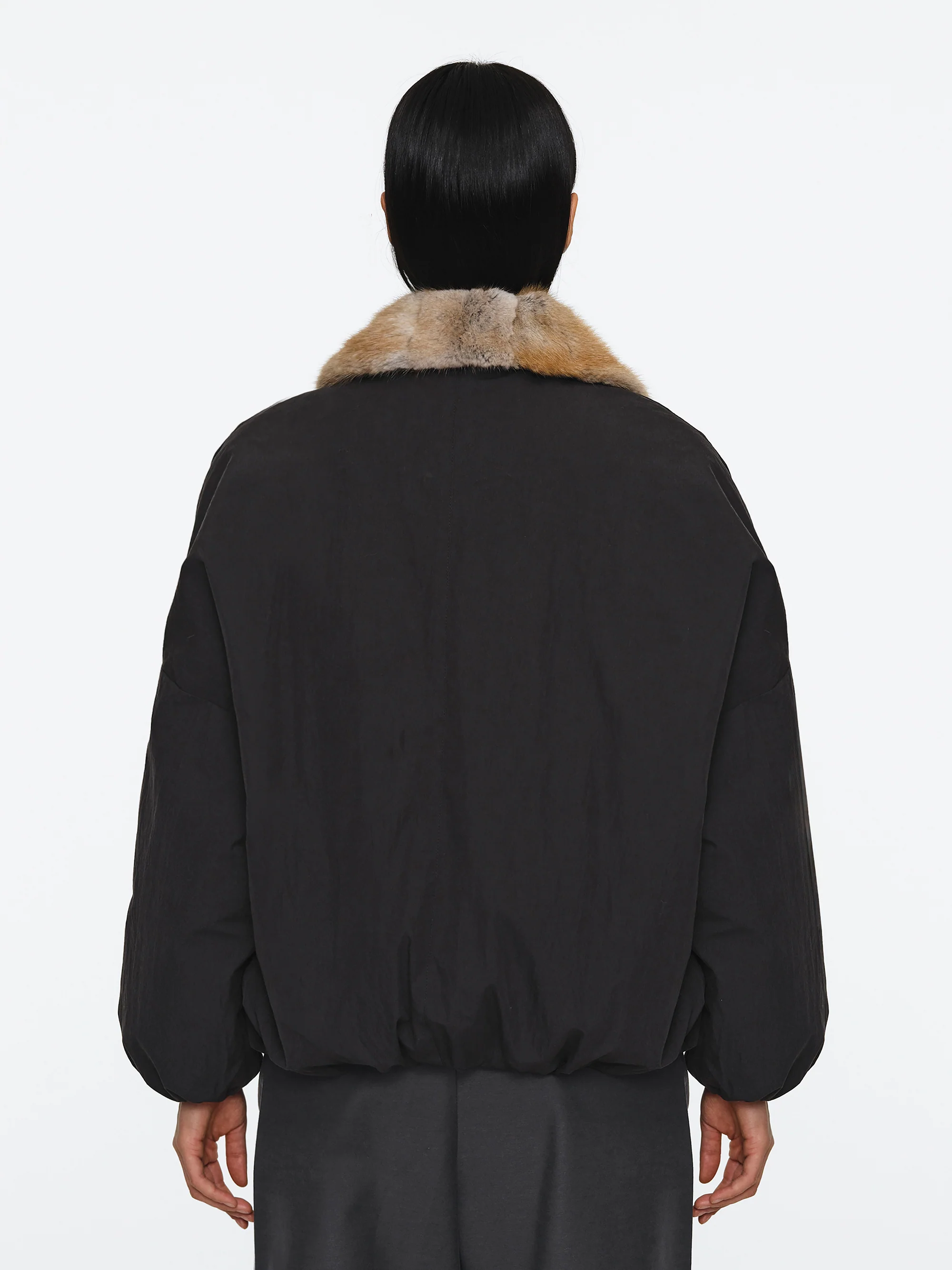 Fur Trim Goose Down Jacket, Black - Image 4