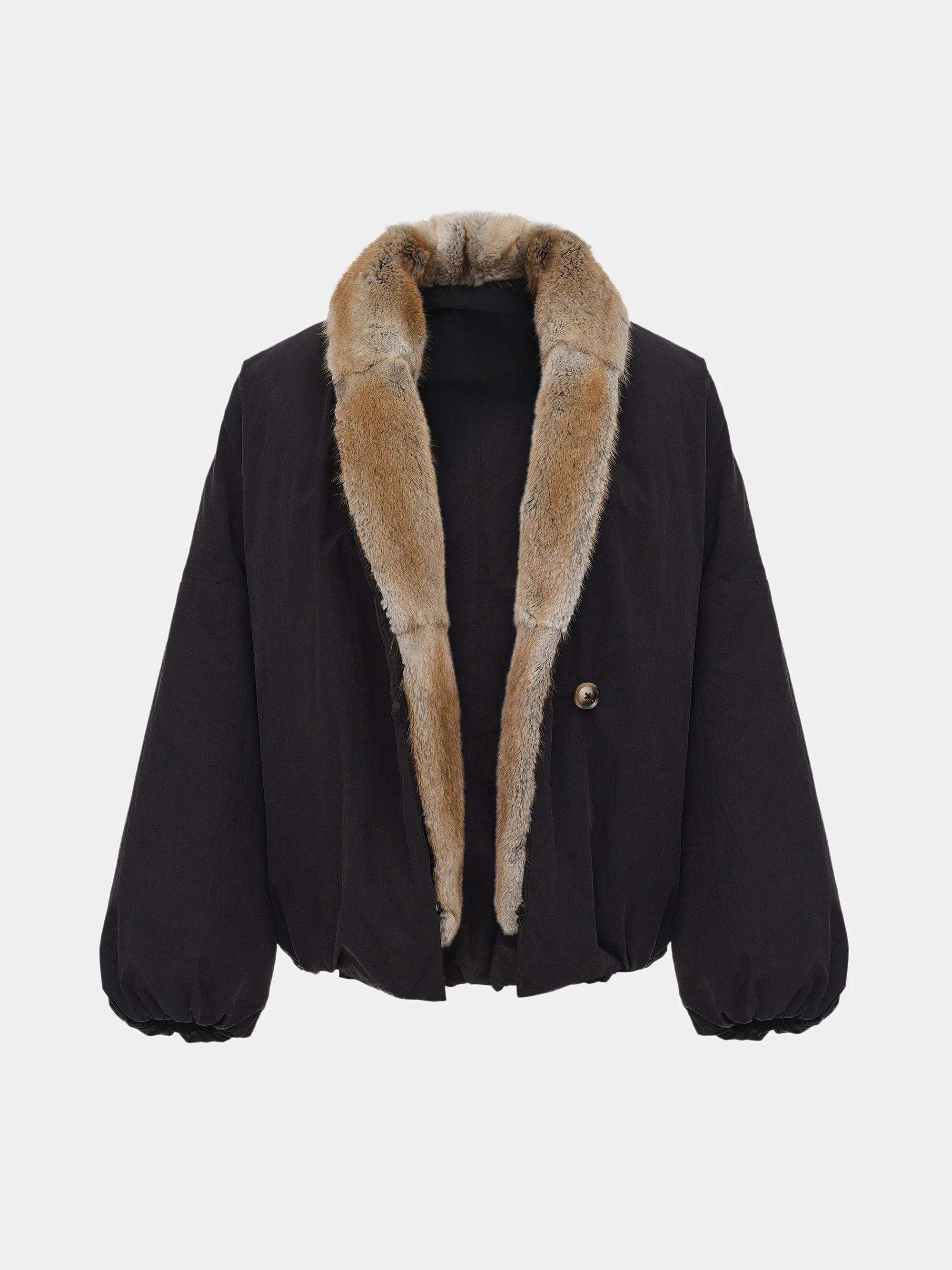 Fur Trim Goose Down Jacket, Black - Image 5