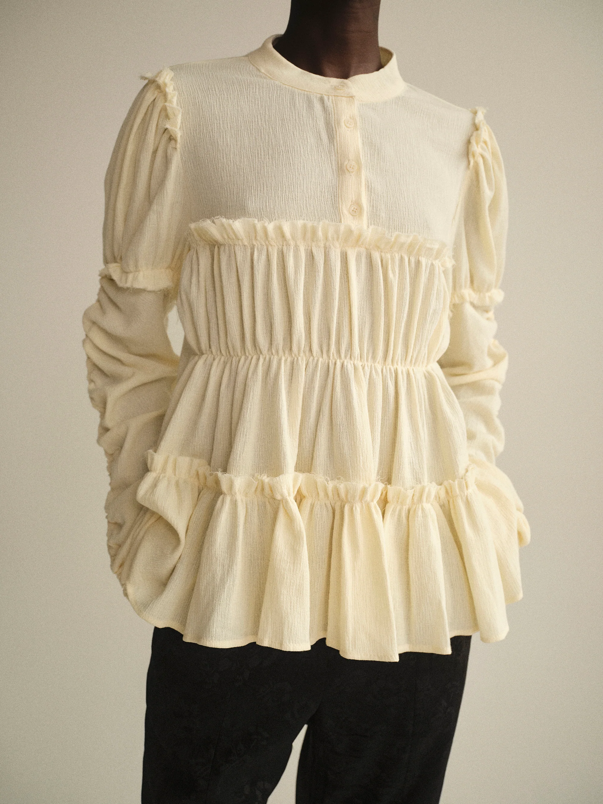 Gathered Georgette Top, Pale Yellow