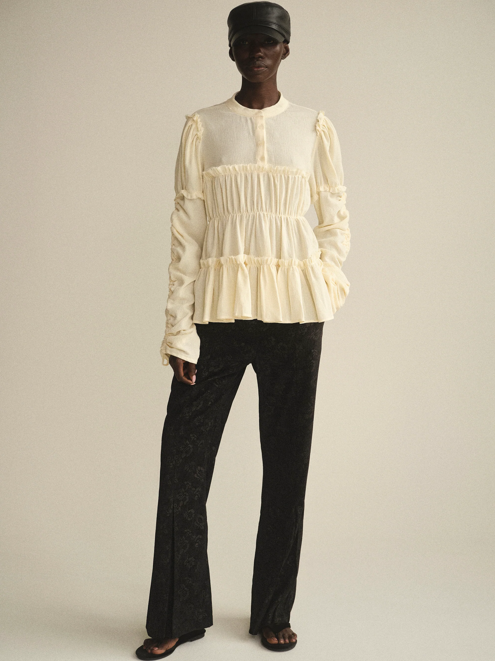 Gathered Georgette Top, Pale Yellow - Image 3