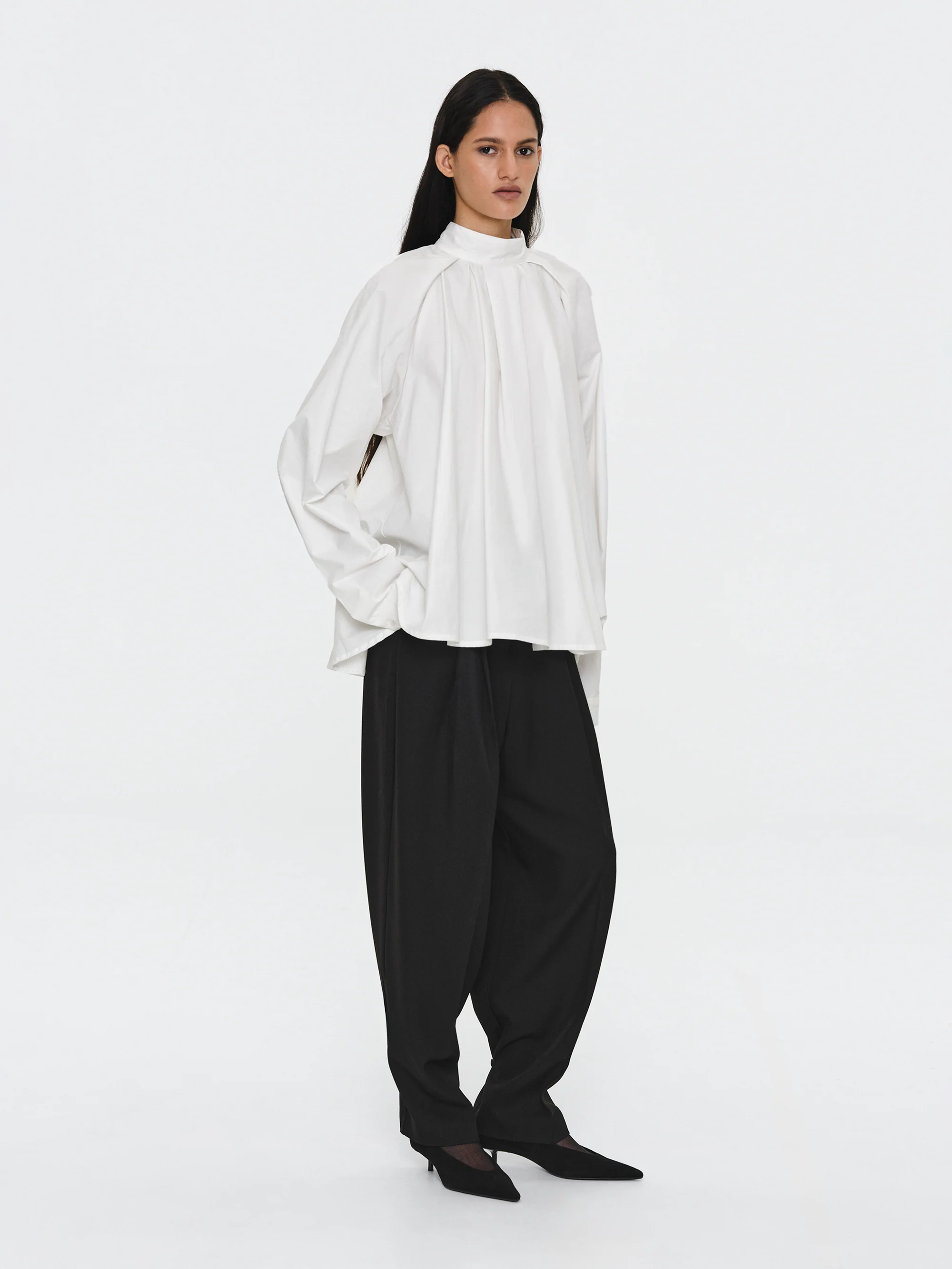 Gathered Poplin Blouse, White