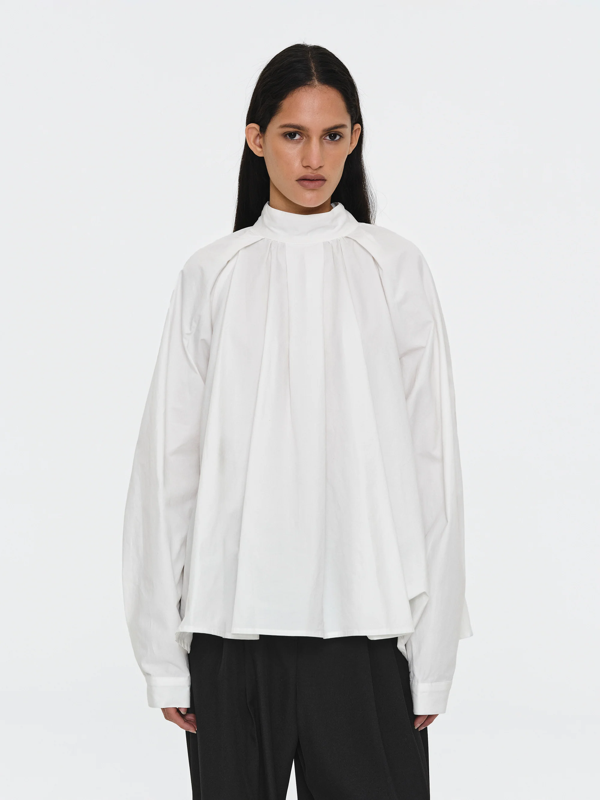 Gathered Poplin Blouse, White - Image 2