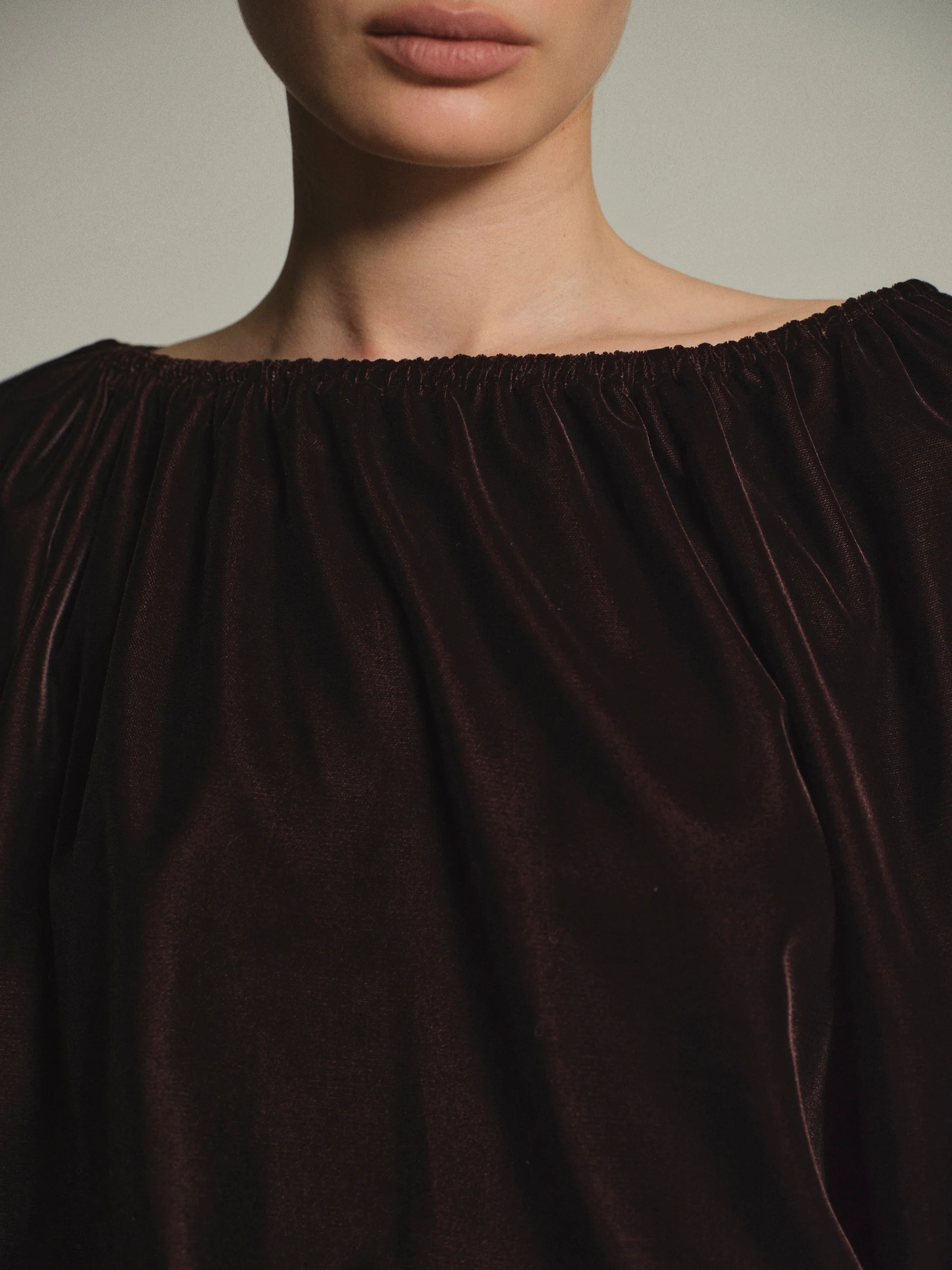 Gathered Velvet Blouse, Chocolate - Image 4