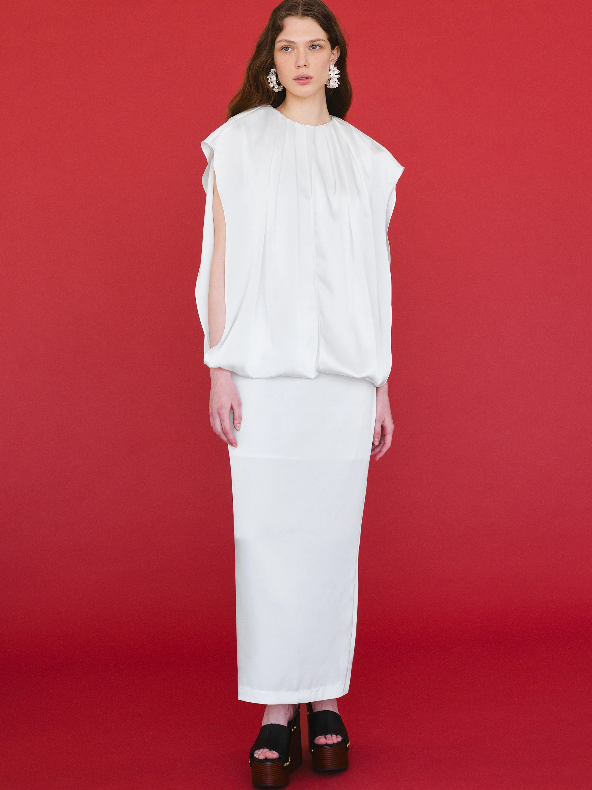 Gathered Volume Dress, White - Image 2