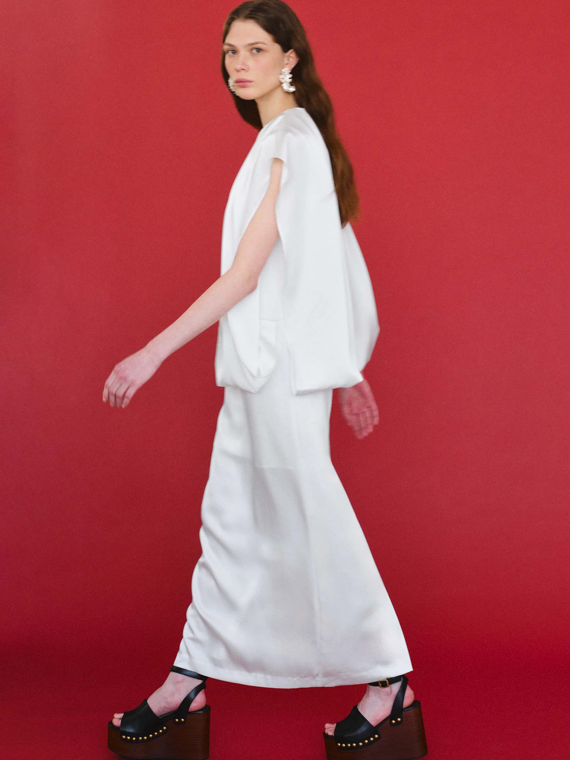 Gathered Volume Dress, White - Image 3