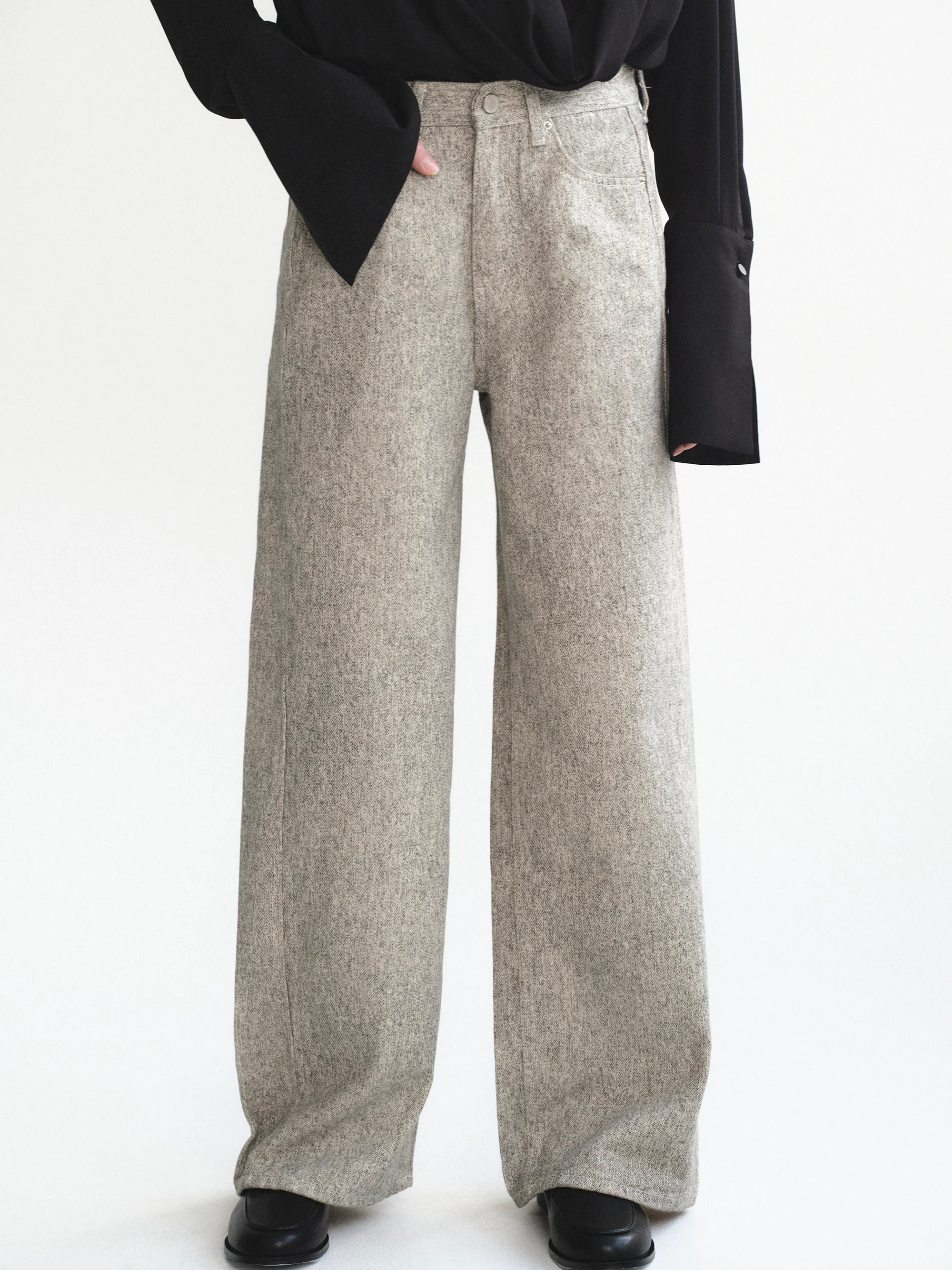 Heathered Loose Jeans, Beige