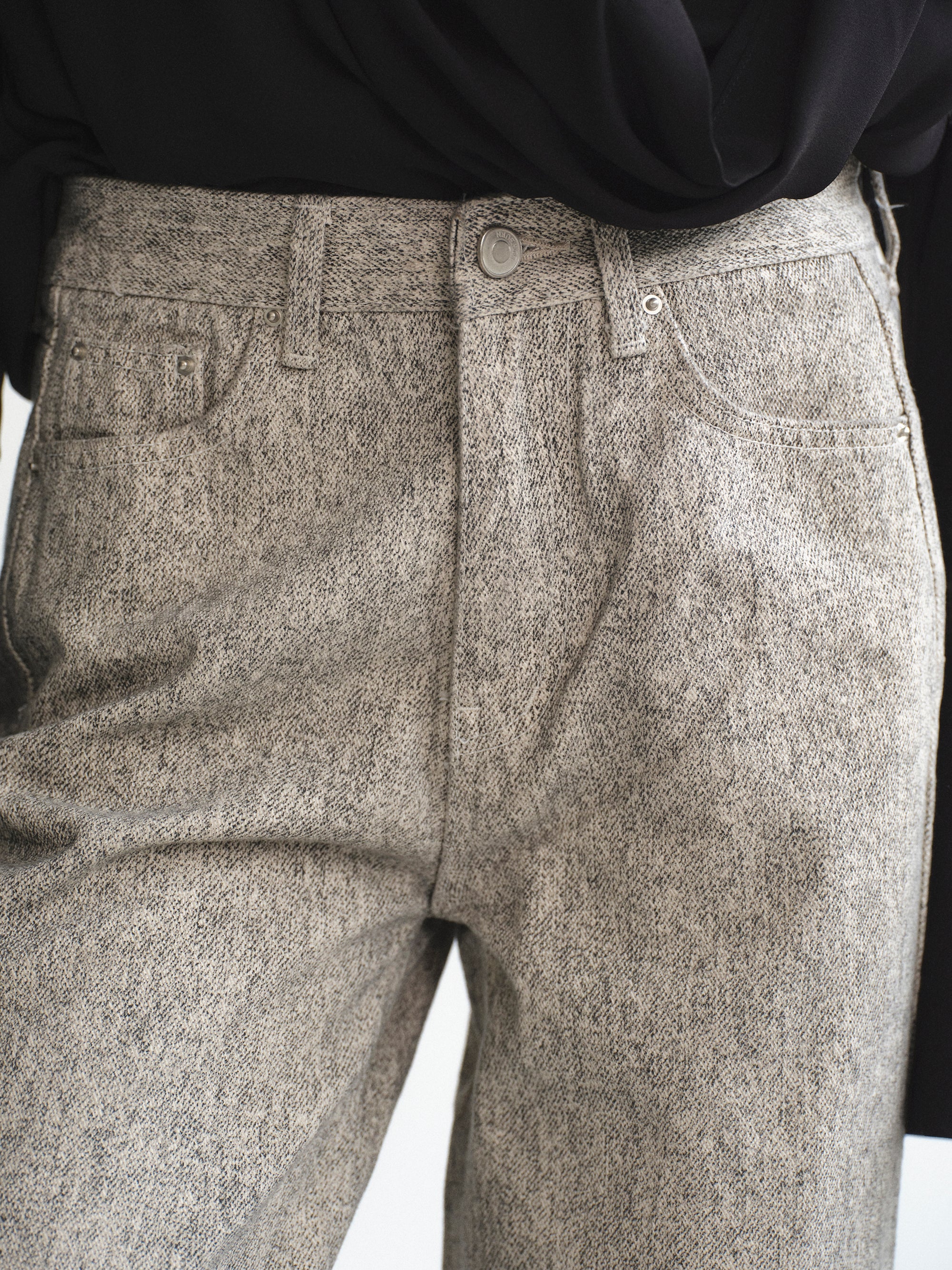 Heathered Loose Jeans, Beige - Image 2