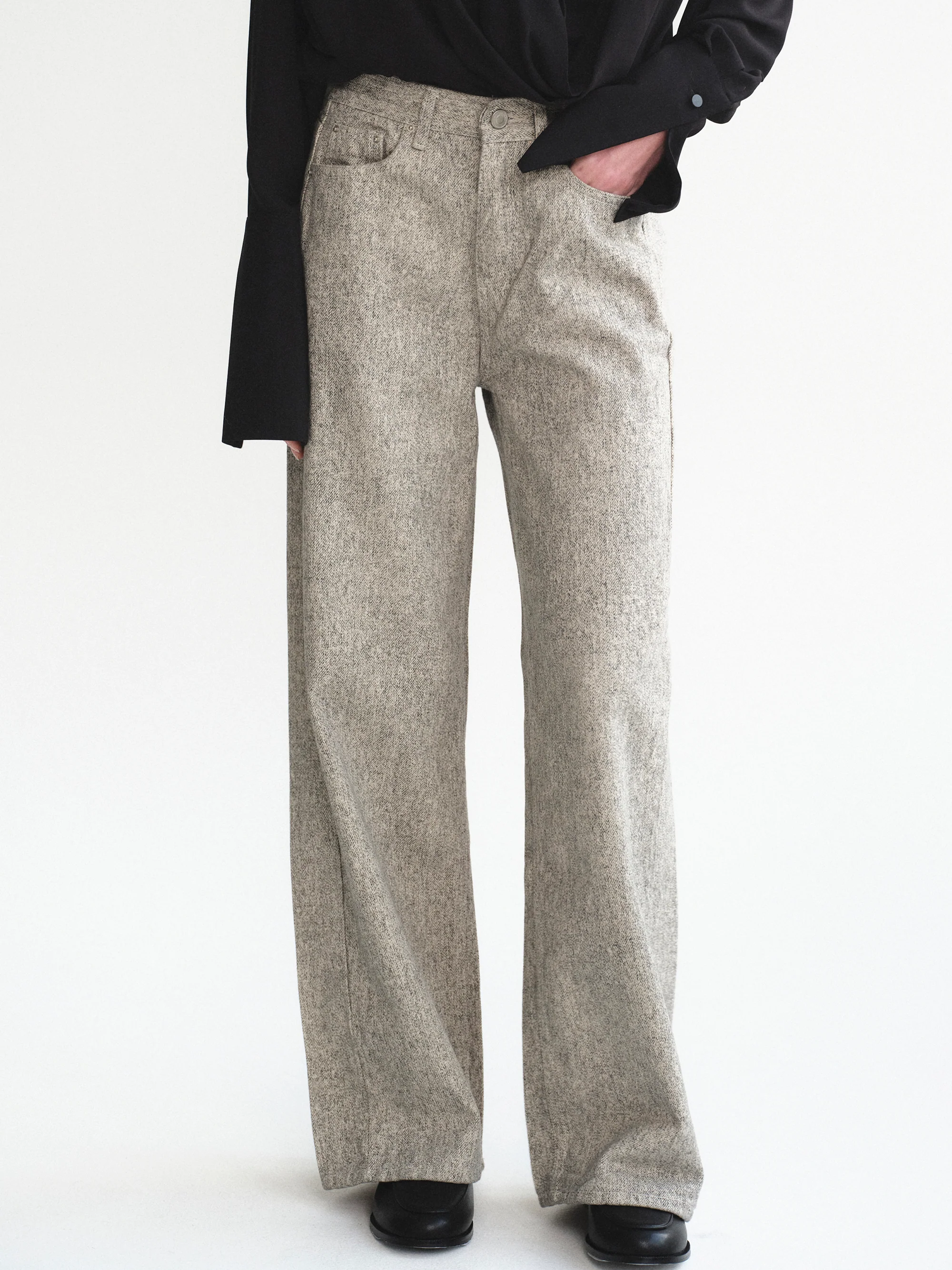 Heathered Loose Jeans, Beige - Image 4
