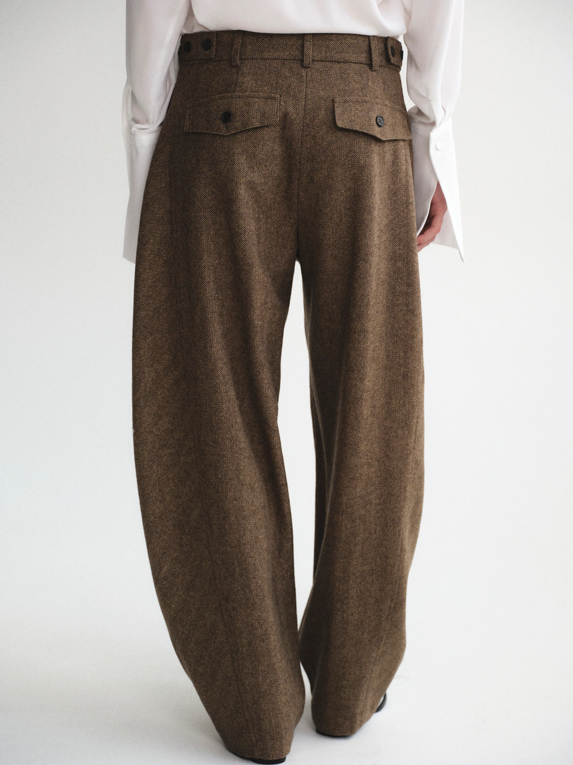 Herringbone Tuck Trousers, Brown - Image 4