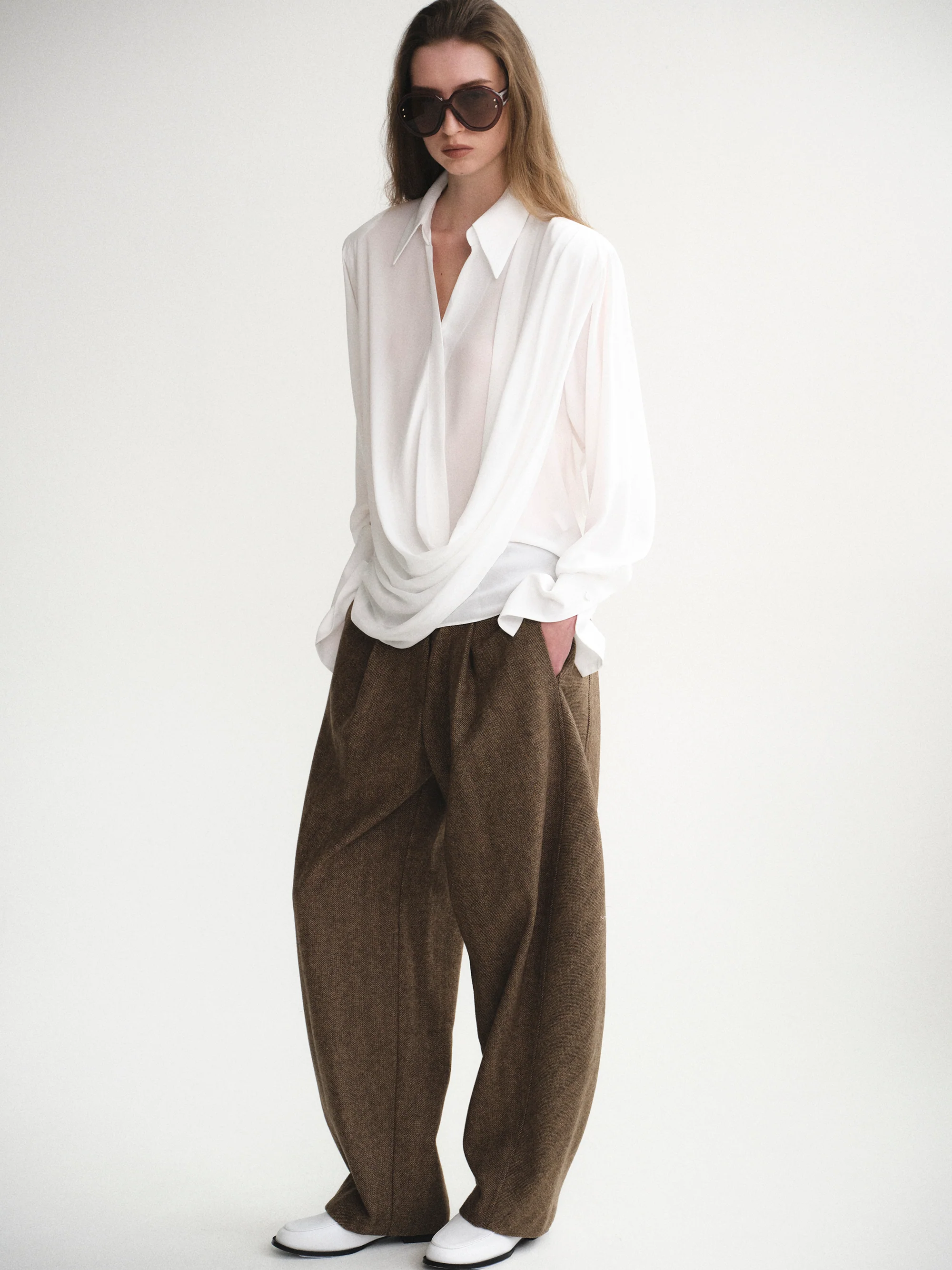 Herringbone Tuck Trousers, Brown - Image 5