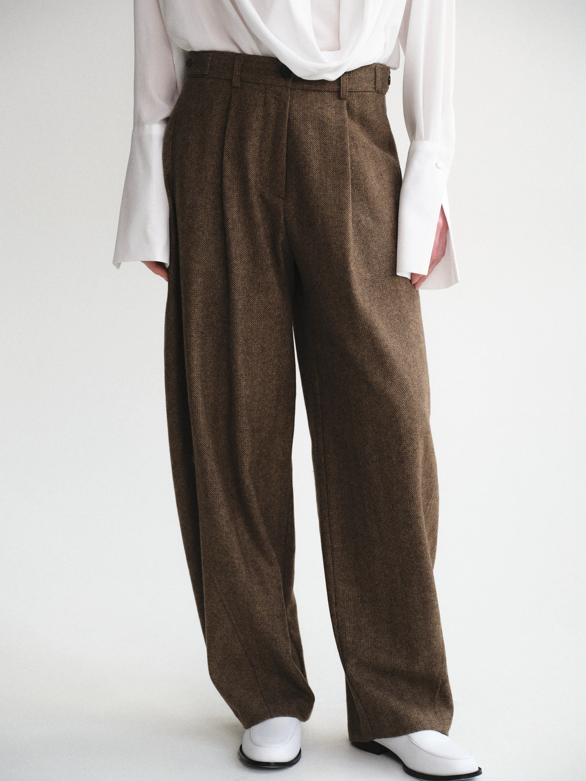 Herringbone Tuck Trousers, Brown - Image 6