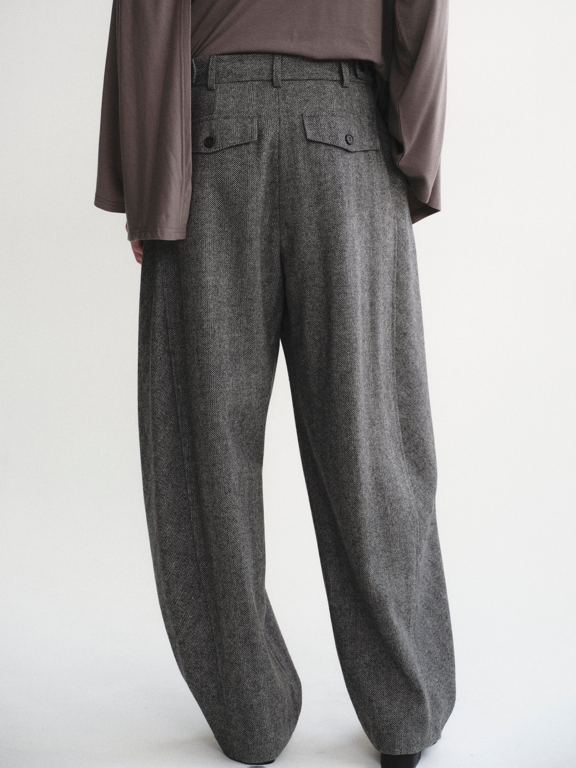 Herringbone Tuck Trousers, Charcoal - Image 2