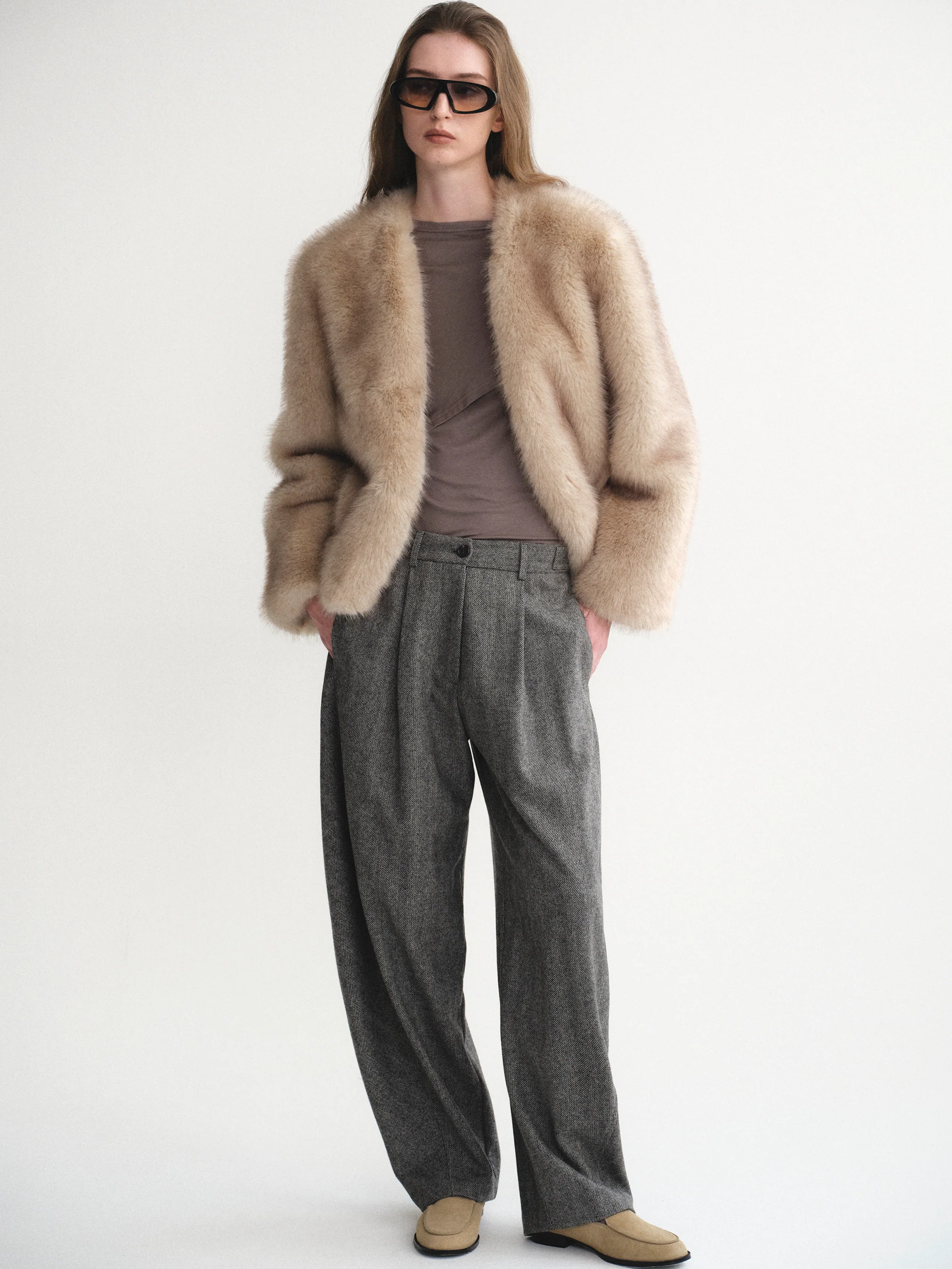 Herringbone Tuck Trousers, Charcoal - Image 3