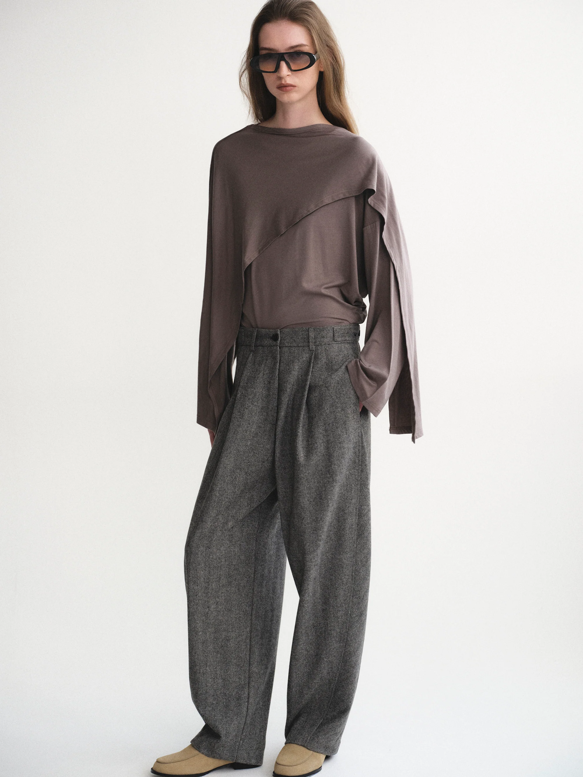 Herringbone Tuck Trousers, Charcoal - Image 5