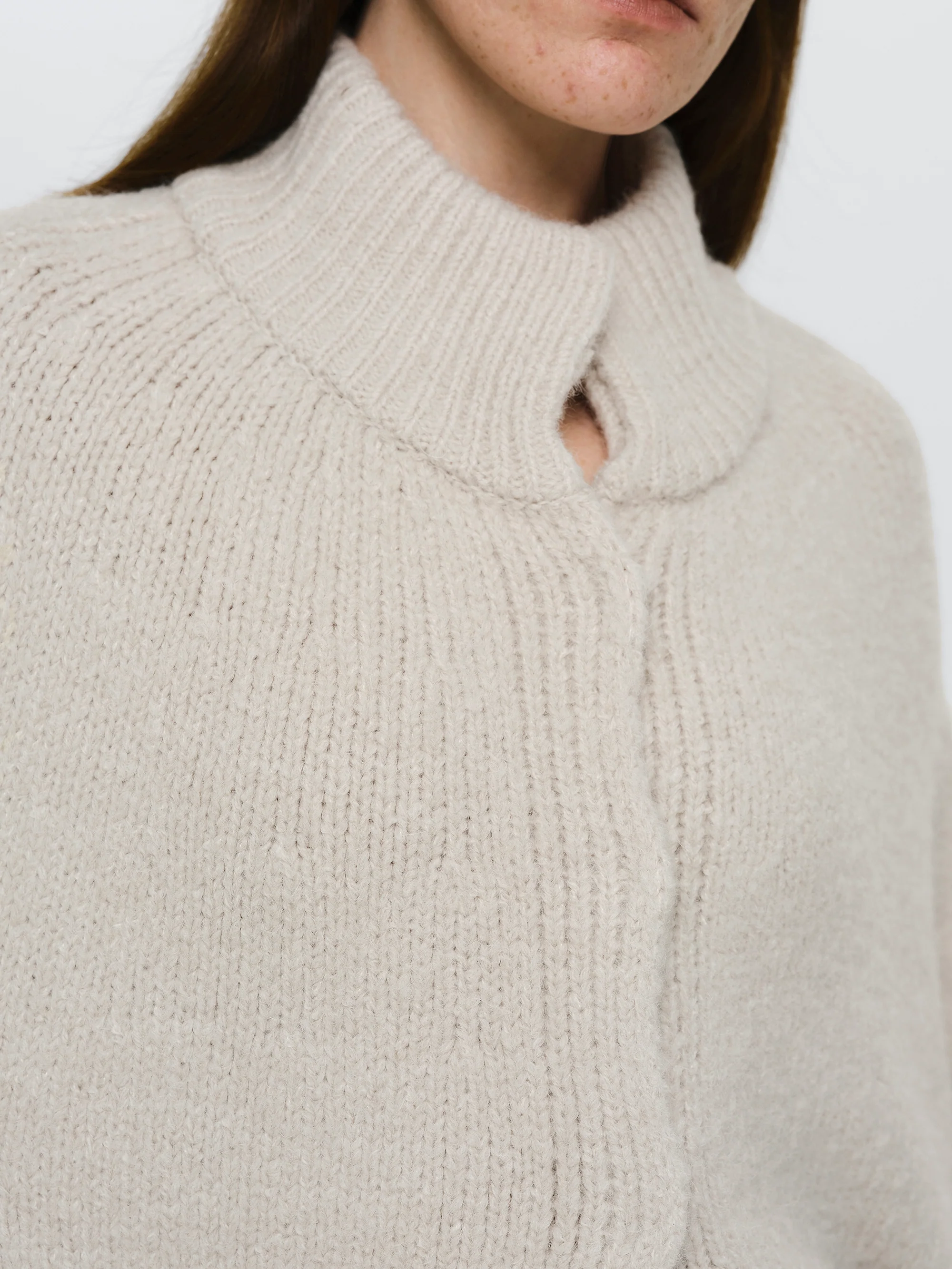 High Collar Knit Cape, Ivory - Image 2