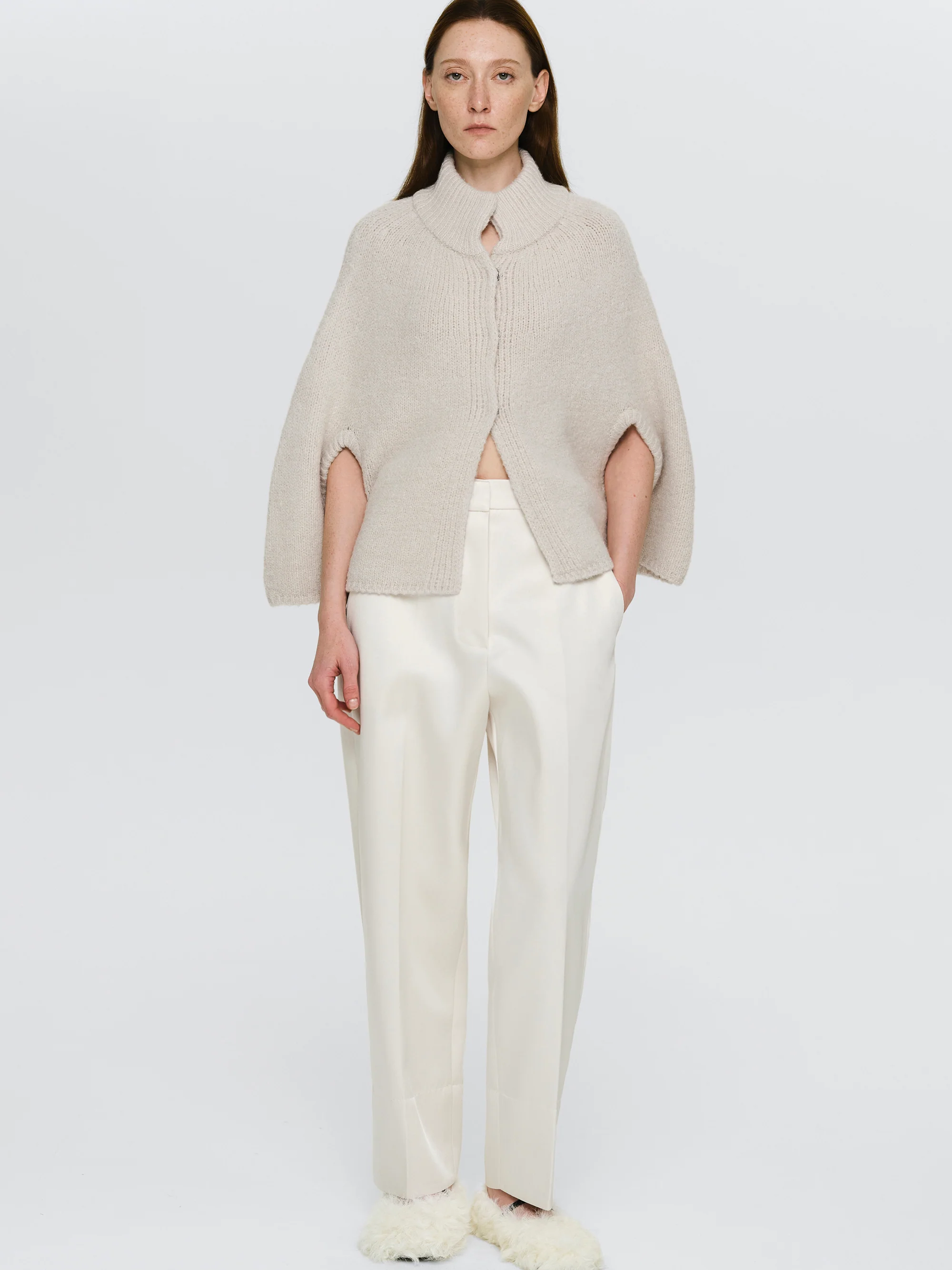 High Collar Knit Cape, Ivory - Image 4