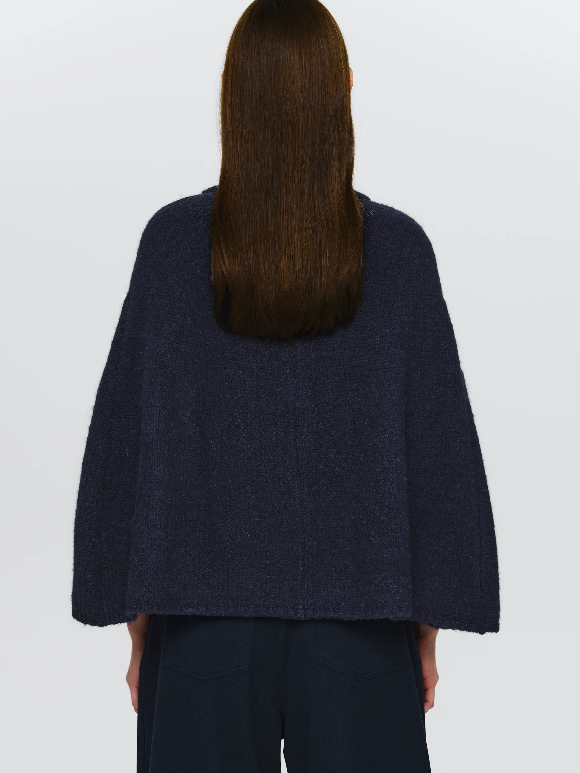 High Collar Knit Cape, Navy - Image 4