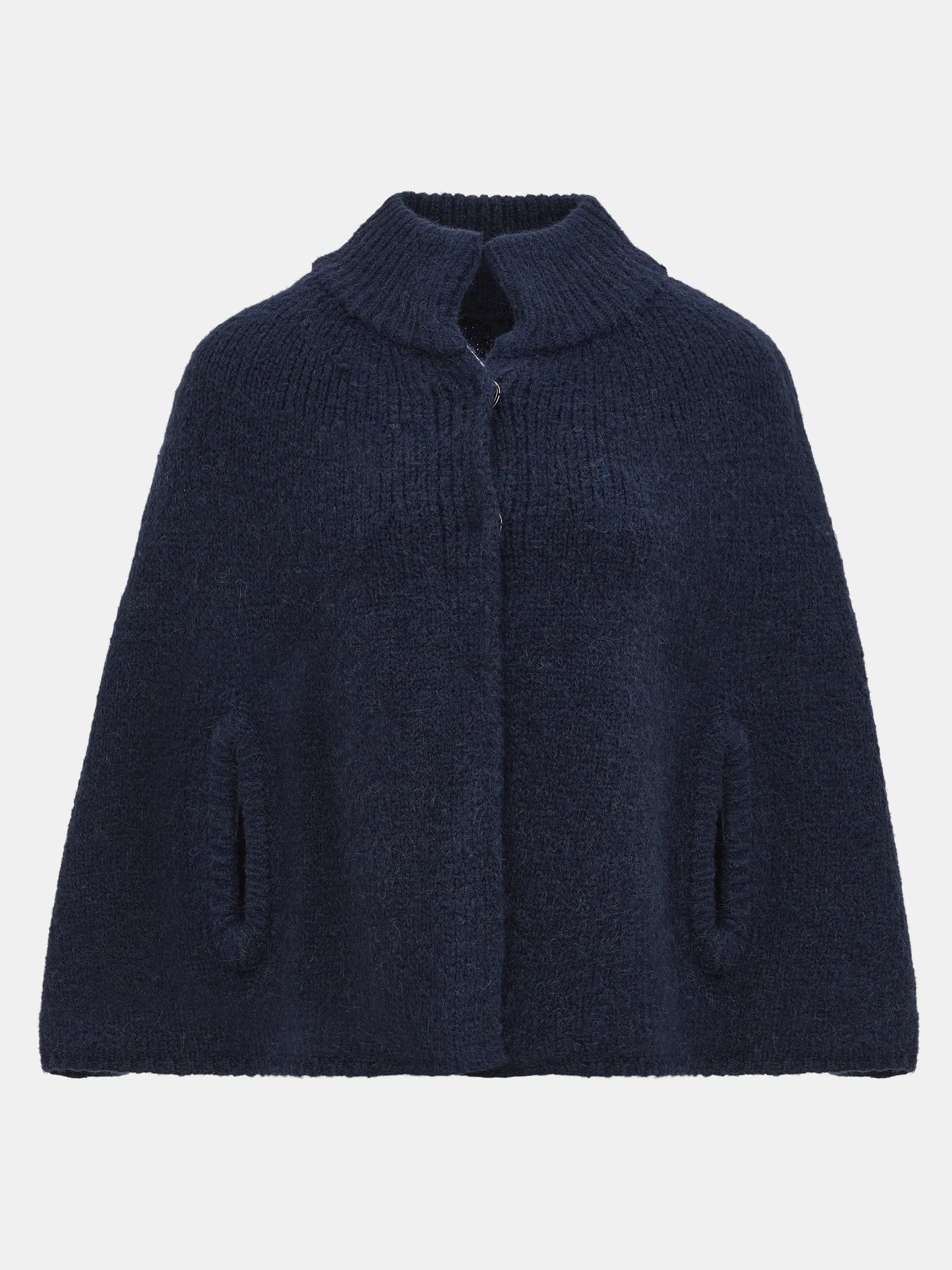 High Collar Knit Cape, Navy - Image 5