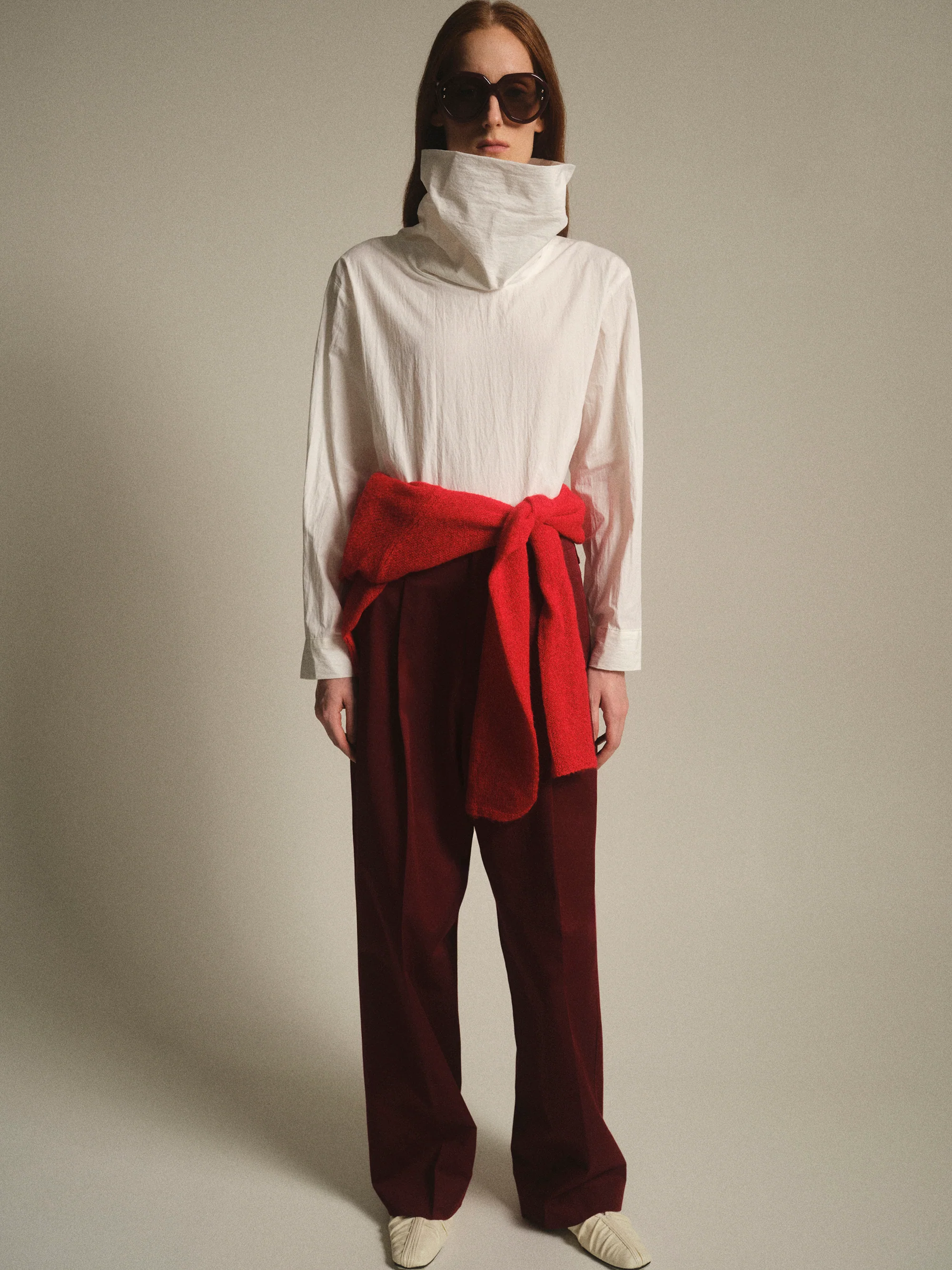 High-Neck Cotton Top, White