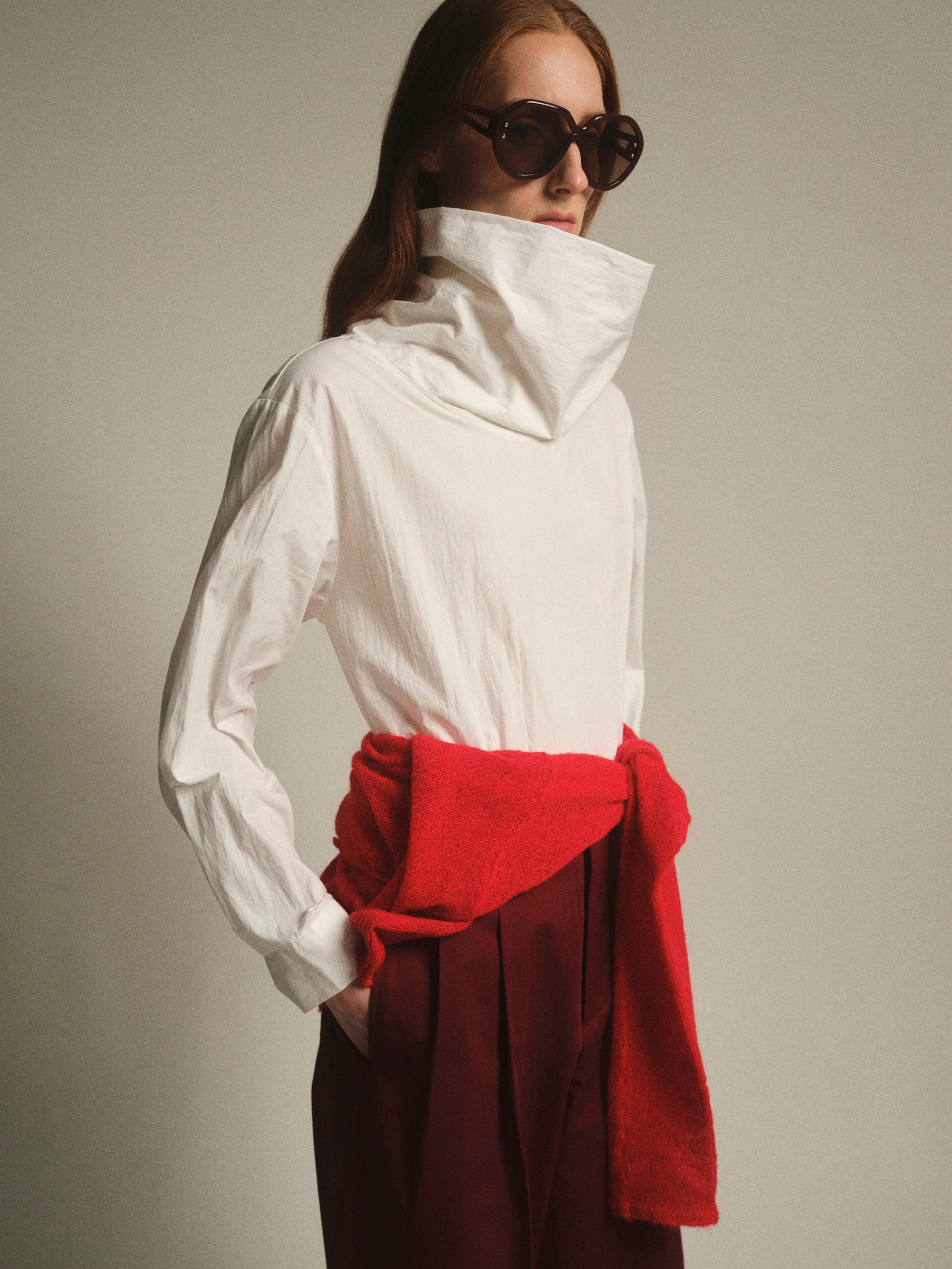 High-Neck Cotton Top, White - Image 2
