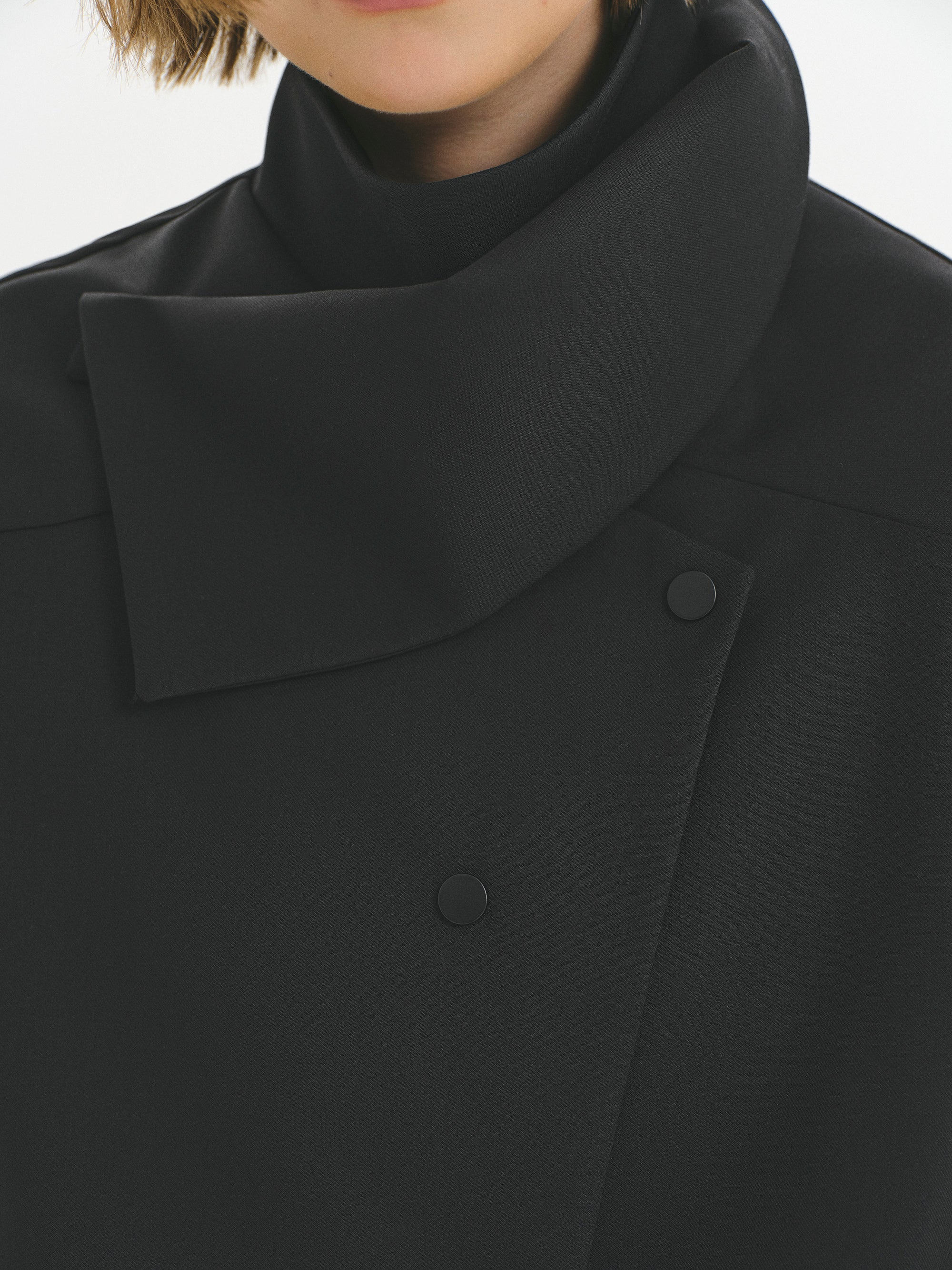 High-Neck Drawstring Jacket, Black - Image 2