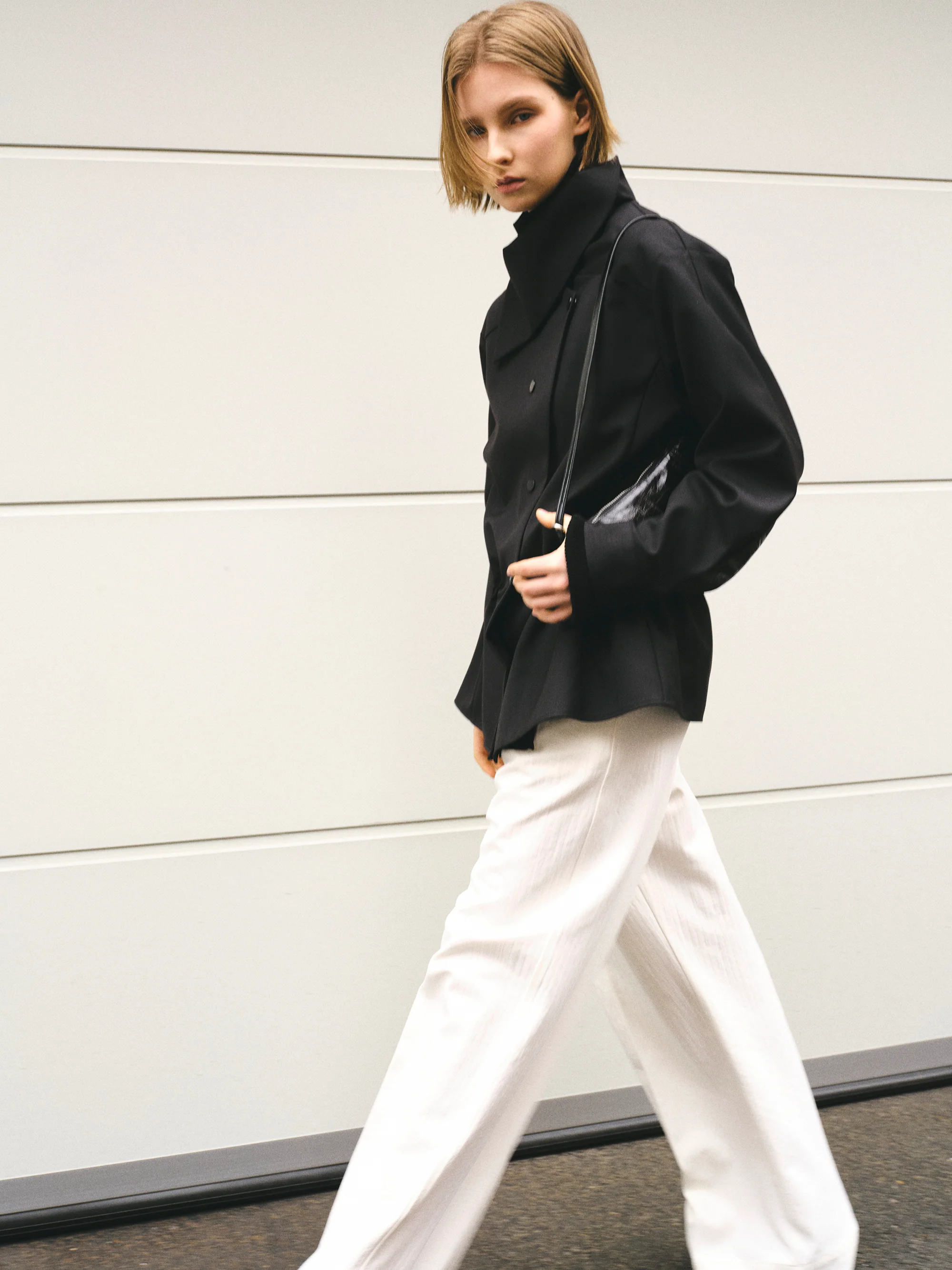 High-Neck Drawstring Jacket, Black - Image 4