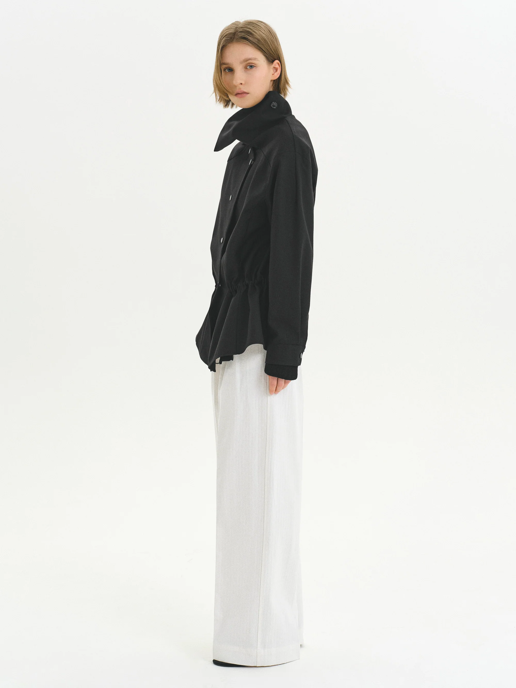 High-Neck Drawstring Jacket, Black - Image 6