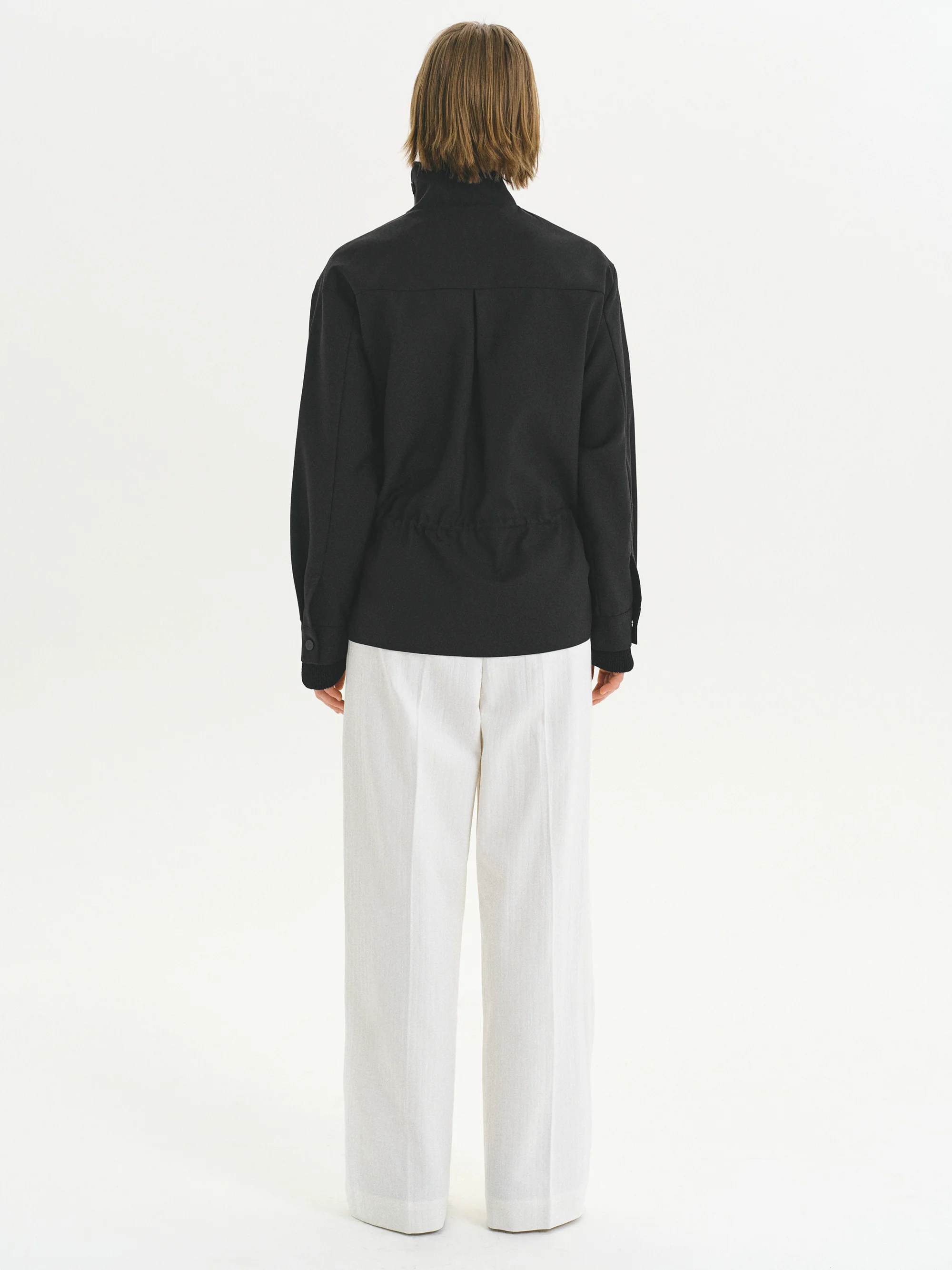 High-Neck Drawstring Jacket, Black - Image 7