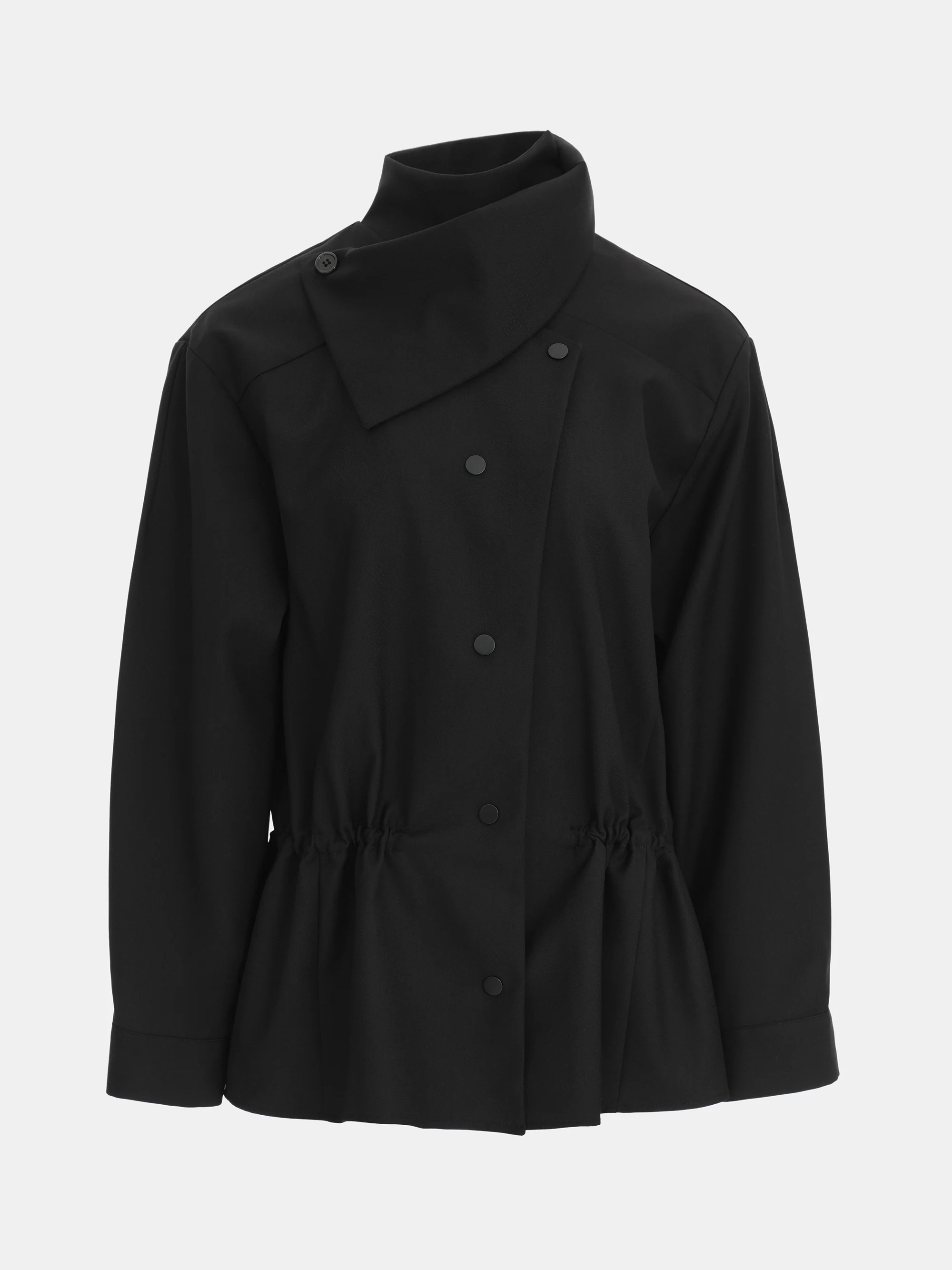 High-Neck Drawstring Jacket, Black - Image 8