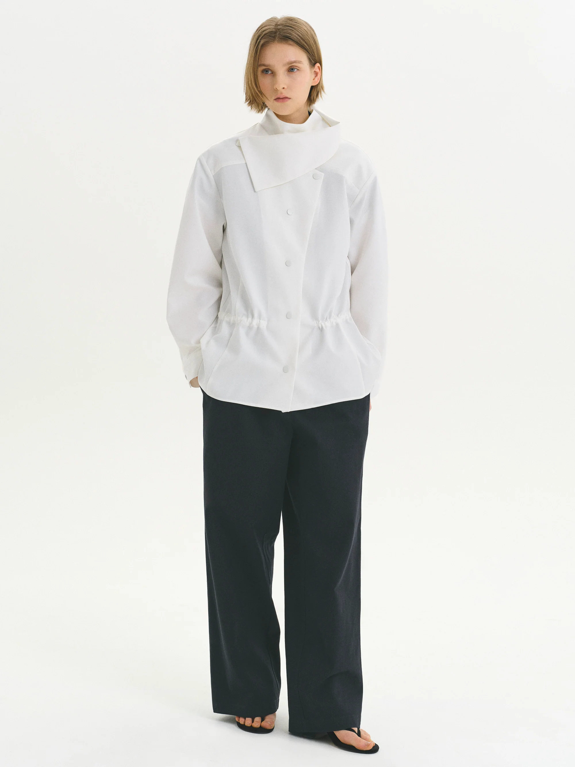 High-Neck Drawstring Jacket, Ivory - Image 3